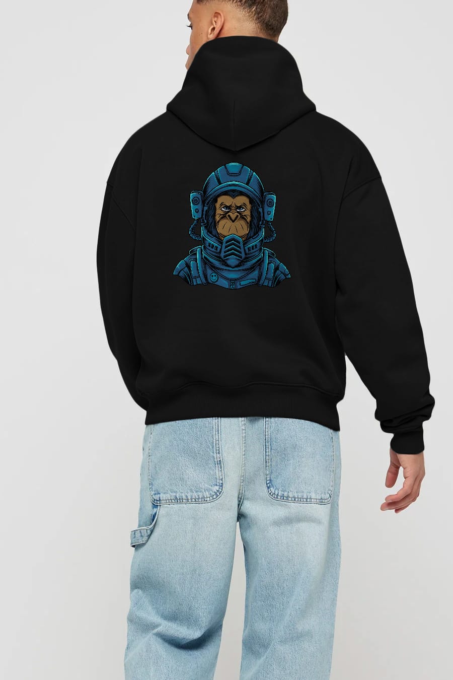 Astromonkey Arka Baskılı Hoodie Oversize Kapüşonlu Sweatshirt Erkek Kadın Unisex