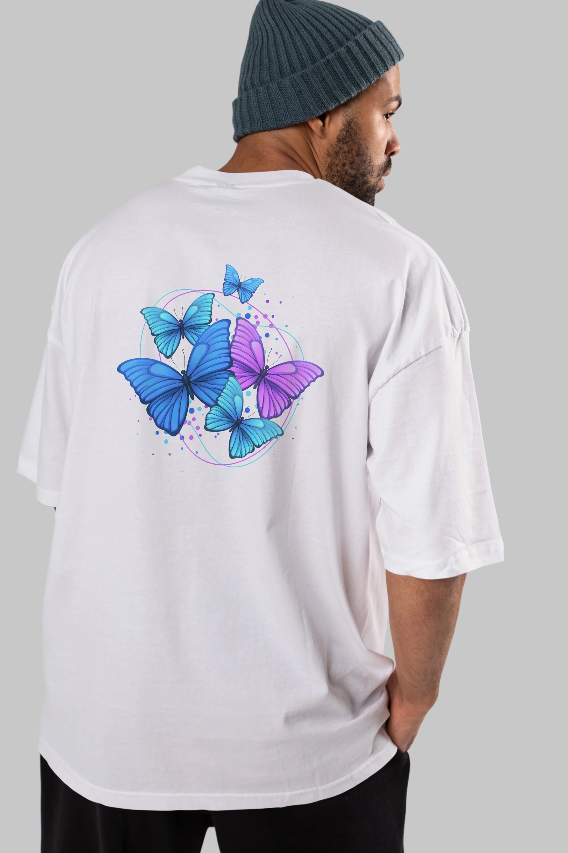 Kelebek Arka Baskılı Oversize t-shirt Erkek Kadın Unisex