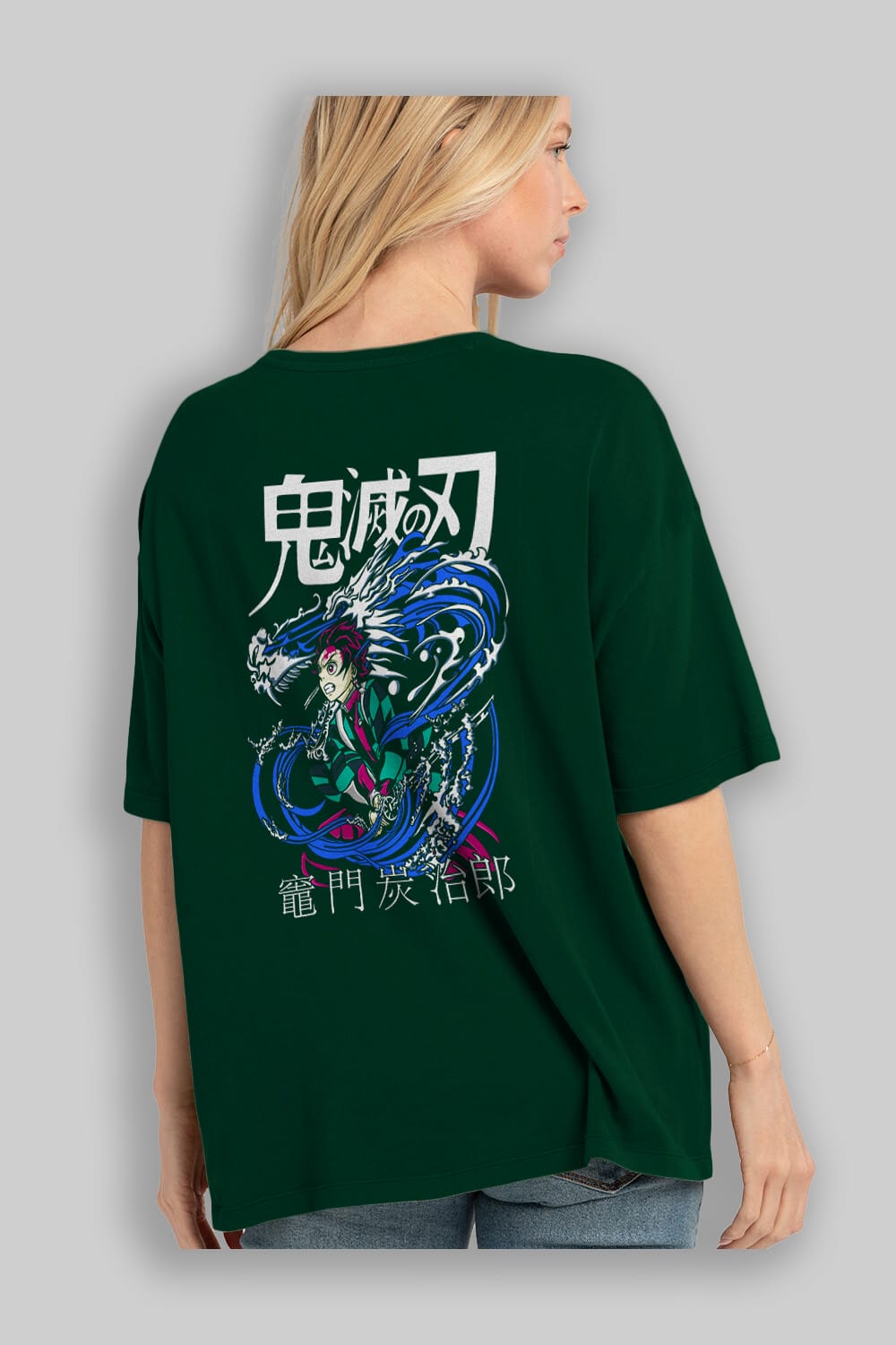 TANJIRO KAMADO 2 Anime Arka Baskılı Oversize t-shirt Erkek Kadın Unisex
