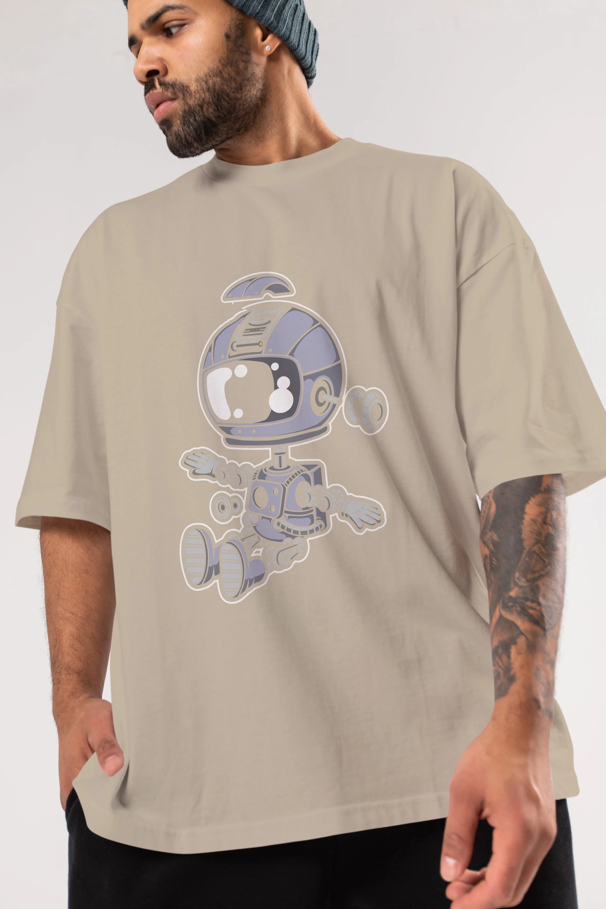 Astronaut Robot Ön Baskılı Oversize t-shirt Erkek Kadın Unisex