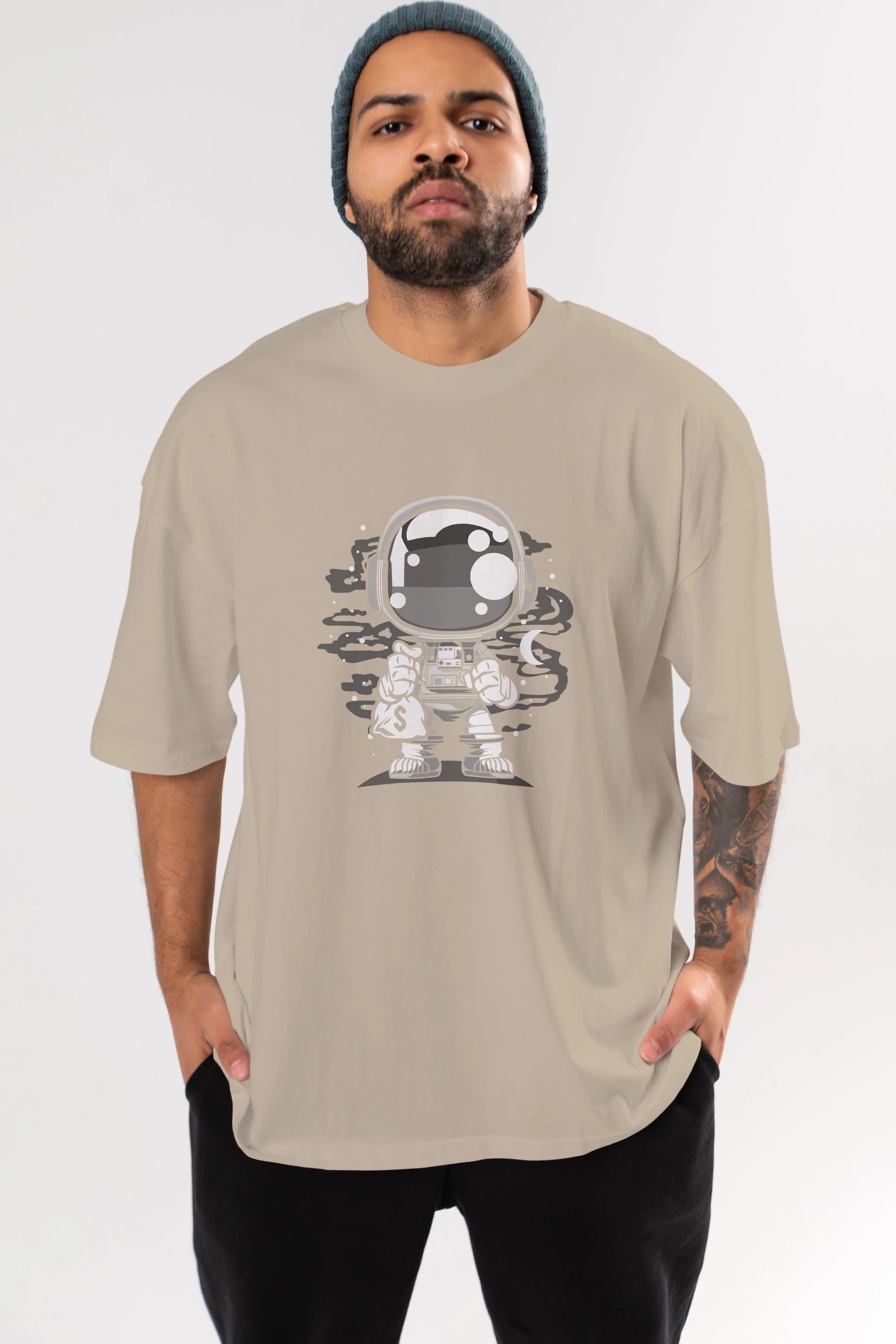 Astronaut Chibi Ön Baskılı Oversize t-shirt Erkek Kadın Unisex