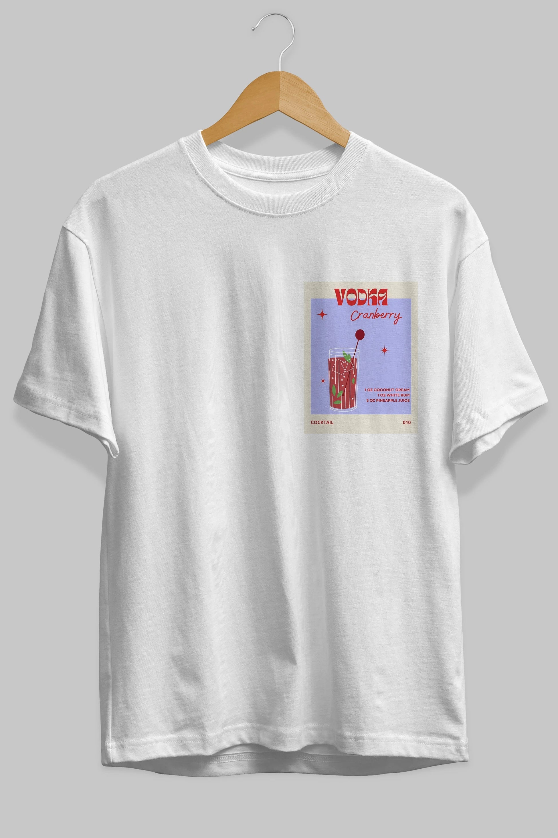 Vodka Cranberry Ön Sol Baskılı Oversize t-shirt Erkek Kadın Unisex %100 Pamuk Bisiklet Yaka tişort