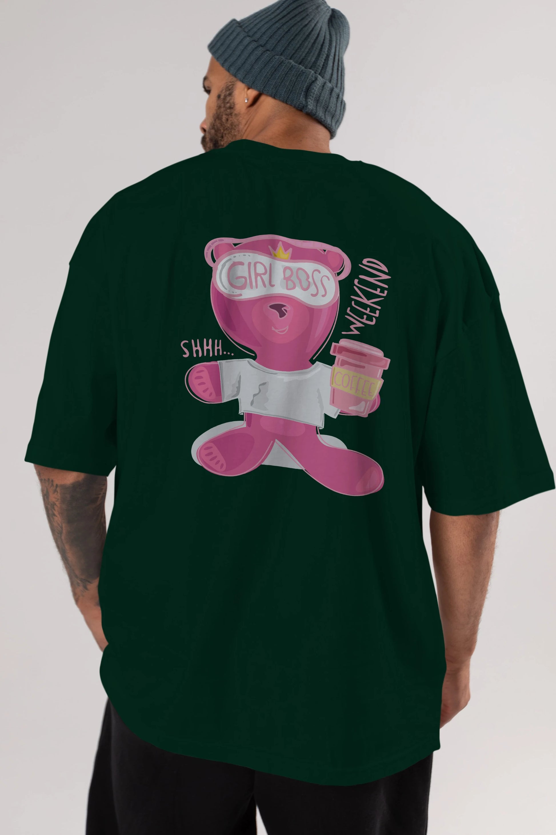 Girl Boss Bear Arka Baskılı Oversize t-shirt Erkek Kadın Unisex