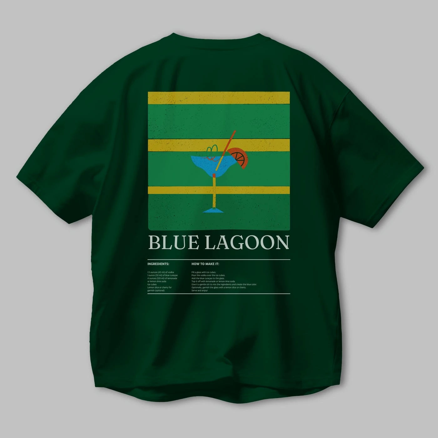 Blue Lagoon Kokteyl Serisi Arka Baskılı Oversize t-shirt Erkek Kadın %100 Pamuk Bisiklet Yaka tişort