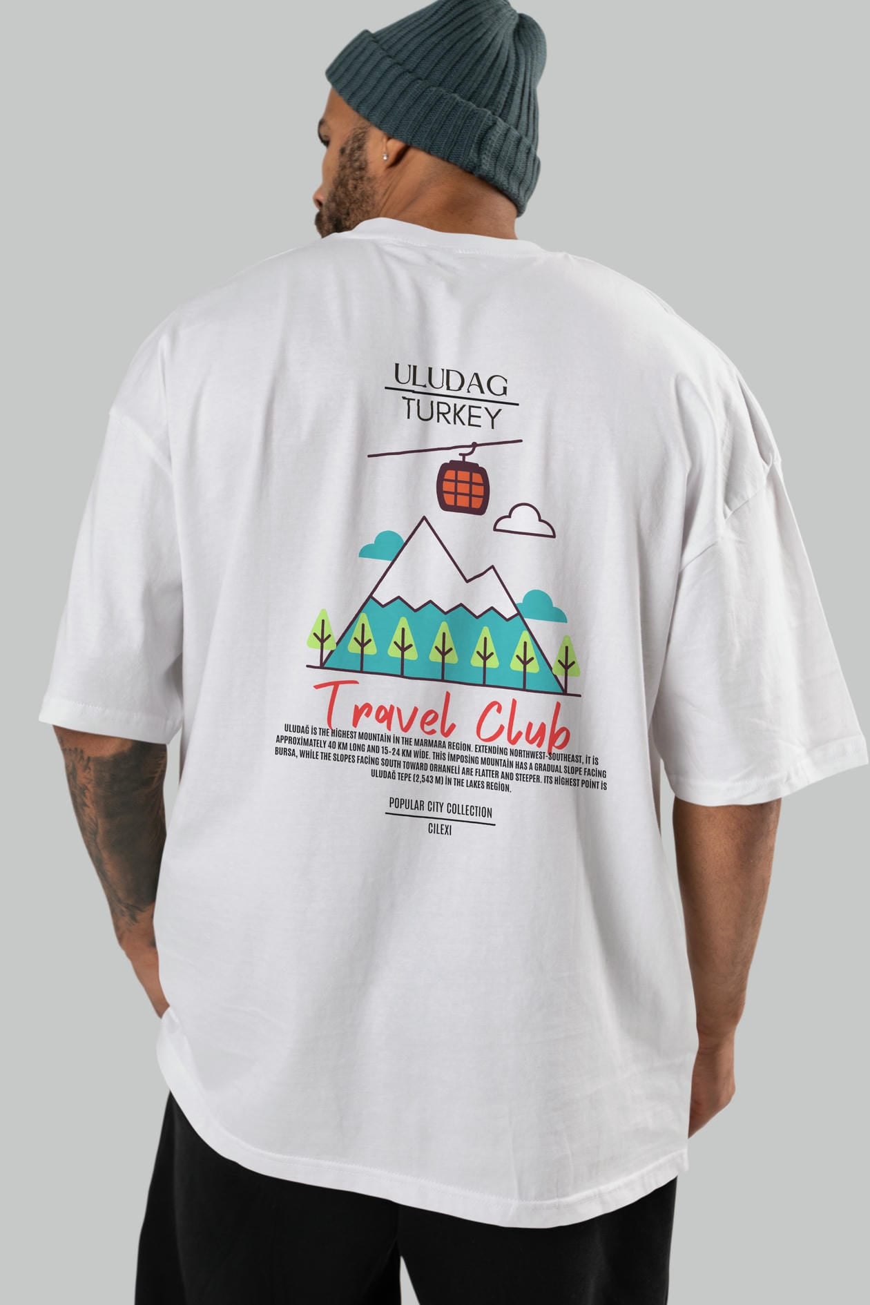Uludağ Turkey Arka Baskılı Oversize t-shirt Erkek Kadın Pamuk Bisiklet Yaka tişort