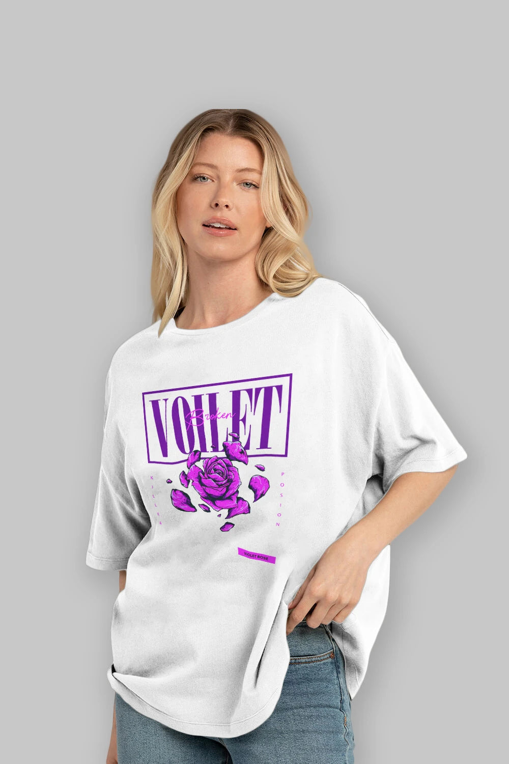 Voilet Broken Ön Baskılı Oversize t-shirt Erkek Kadın Unisex