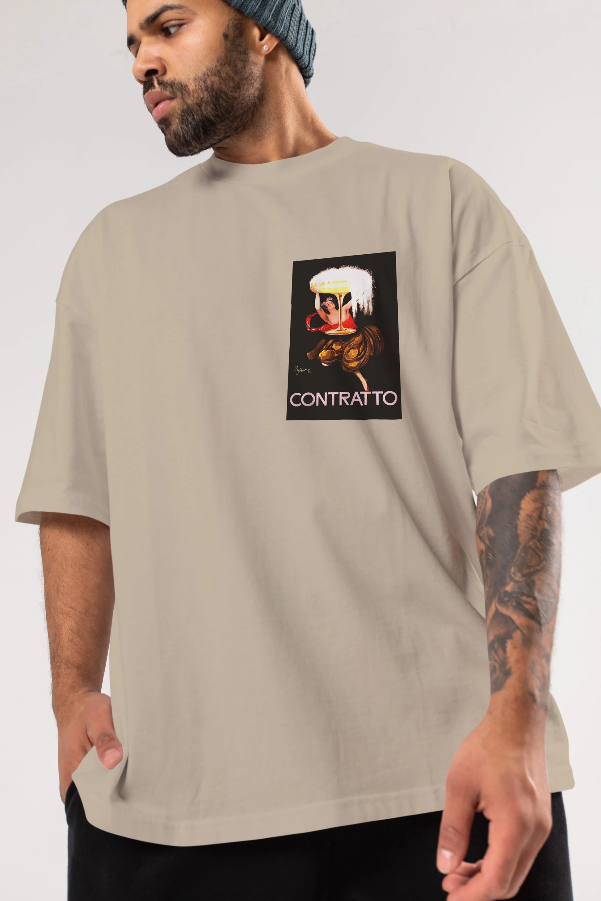 Contratto Ön Sol Baskılı Oversize t-shirt Erkek Kadın Unisex %100 Pamuk Bisiklet Yaka tişort