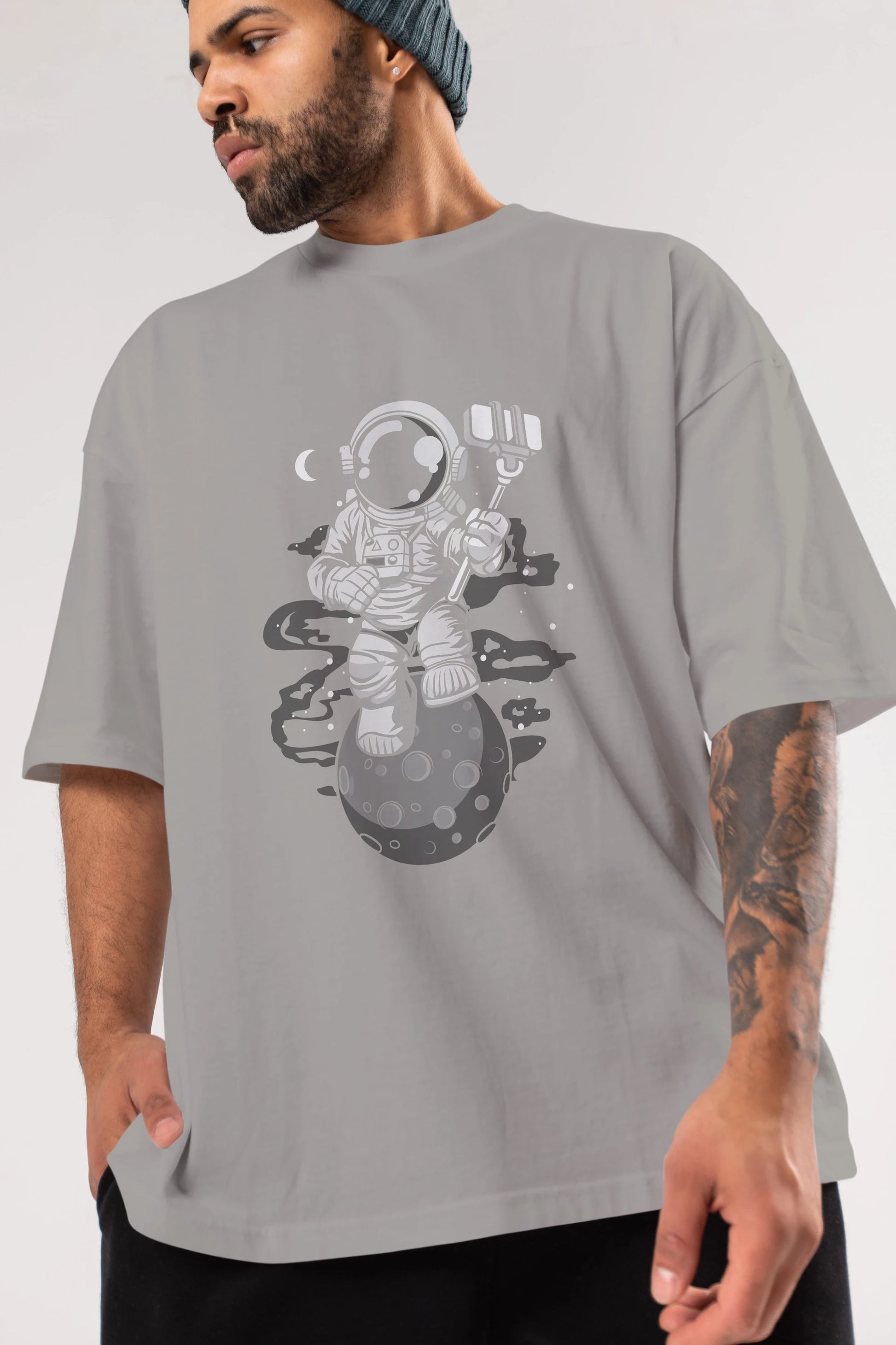 Astronaut Selfie Ön Baskılı Oversize t-shirt Erkek Kadın Unisex