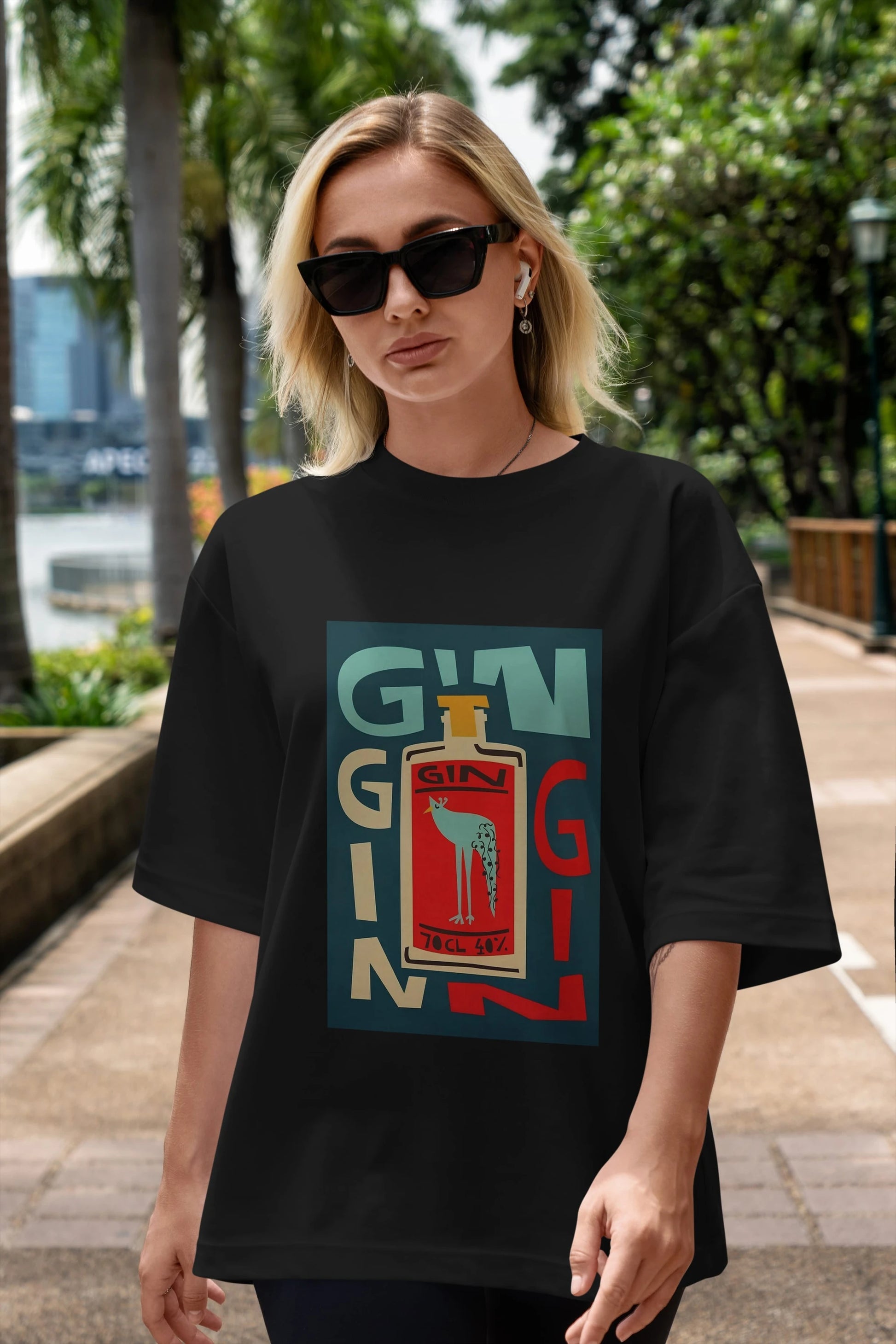 Gin 2 Ön Baskılı Oversize t-shirt Erkek Kadın Unisex %100 Pamuk Bisiklet Yaka tişort