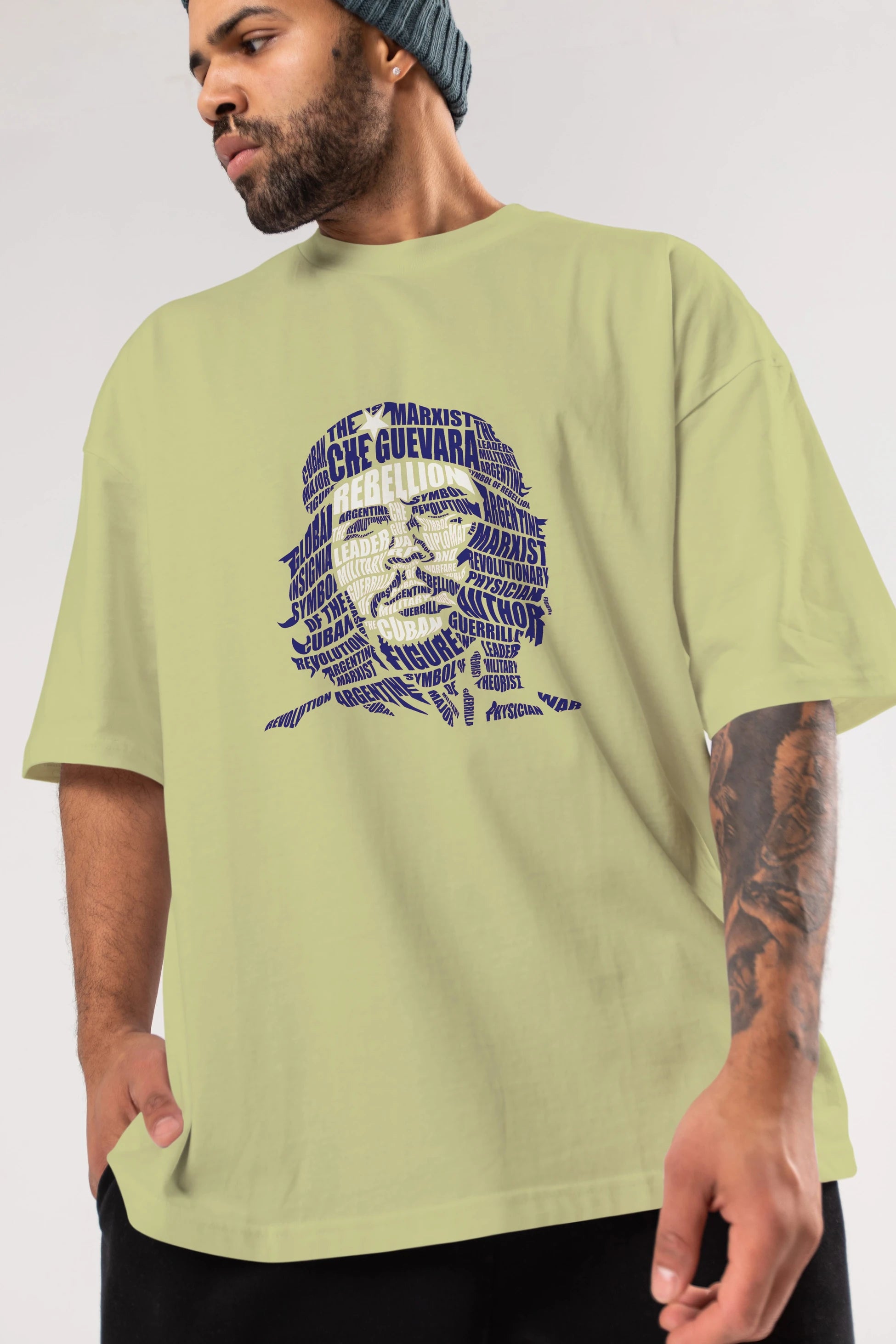 Che Guevara Calligram Ön Baskılı Oversize t-shirt %100 pamuk Erkek Kadın Unisex