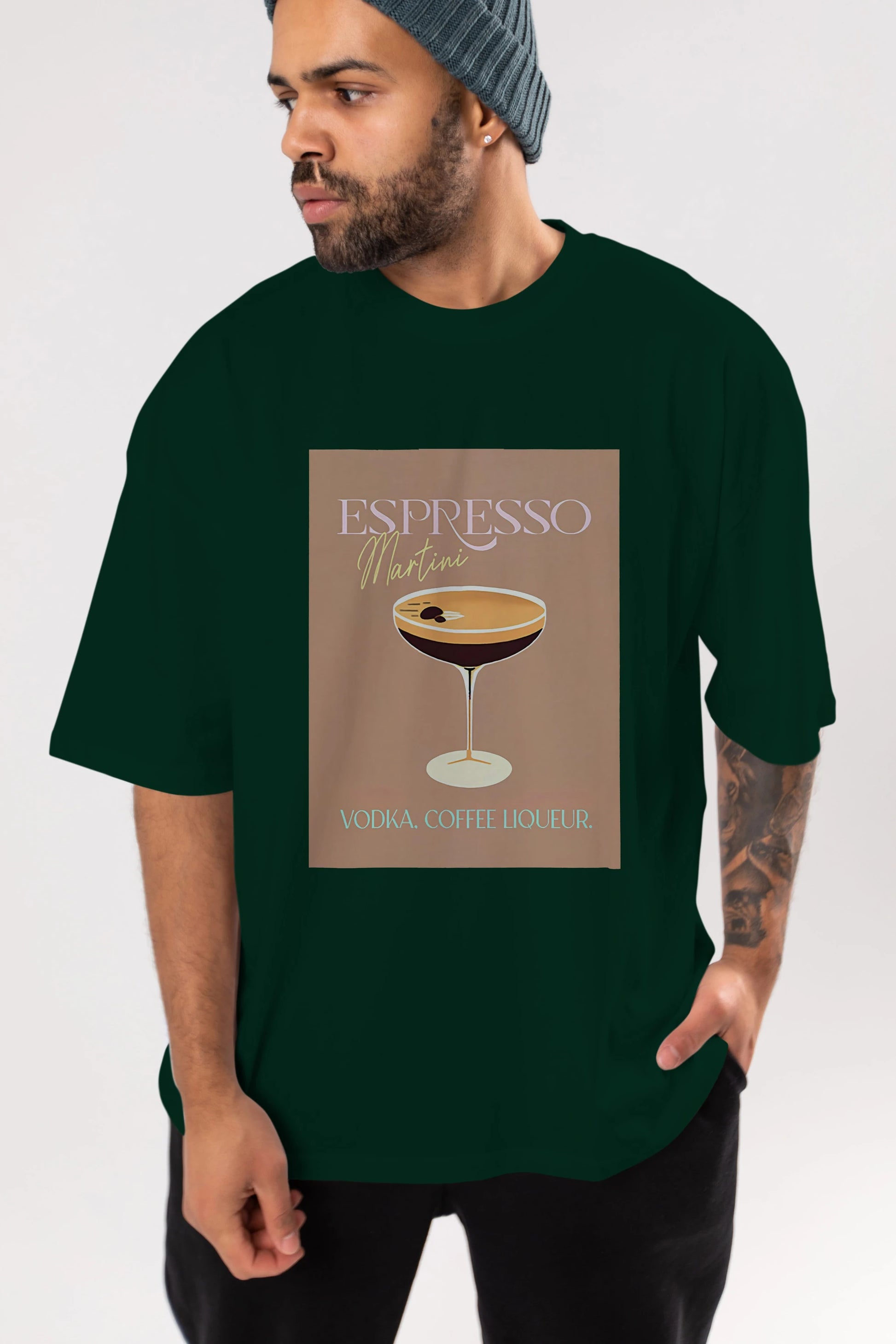 Espresso Martini Cocktail Ön Baskılı Oversize t-shirt Erkek Kadın Unisex %100 Pamuk Bisiklet Yaka tişort