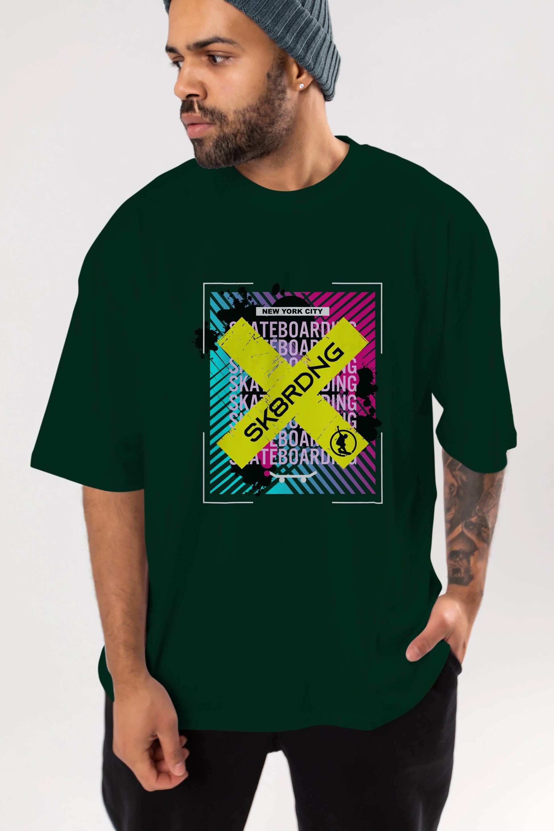 Skatebording Ön Baskılı Oversize t-shirt Erkek Kadın Unisex