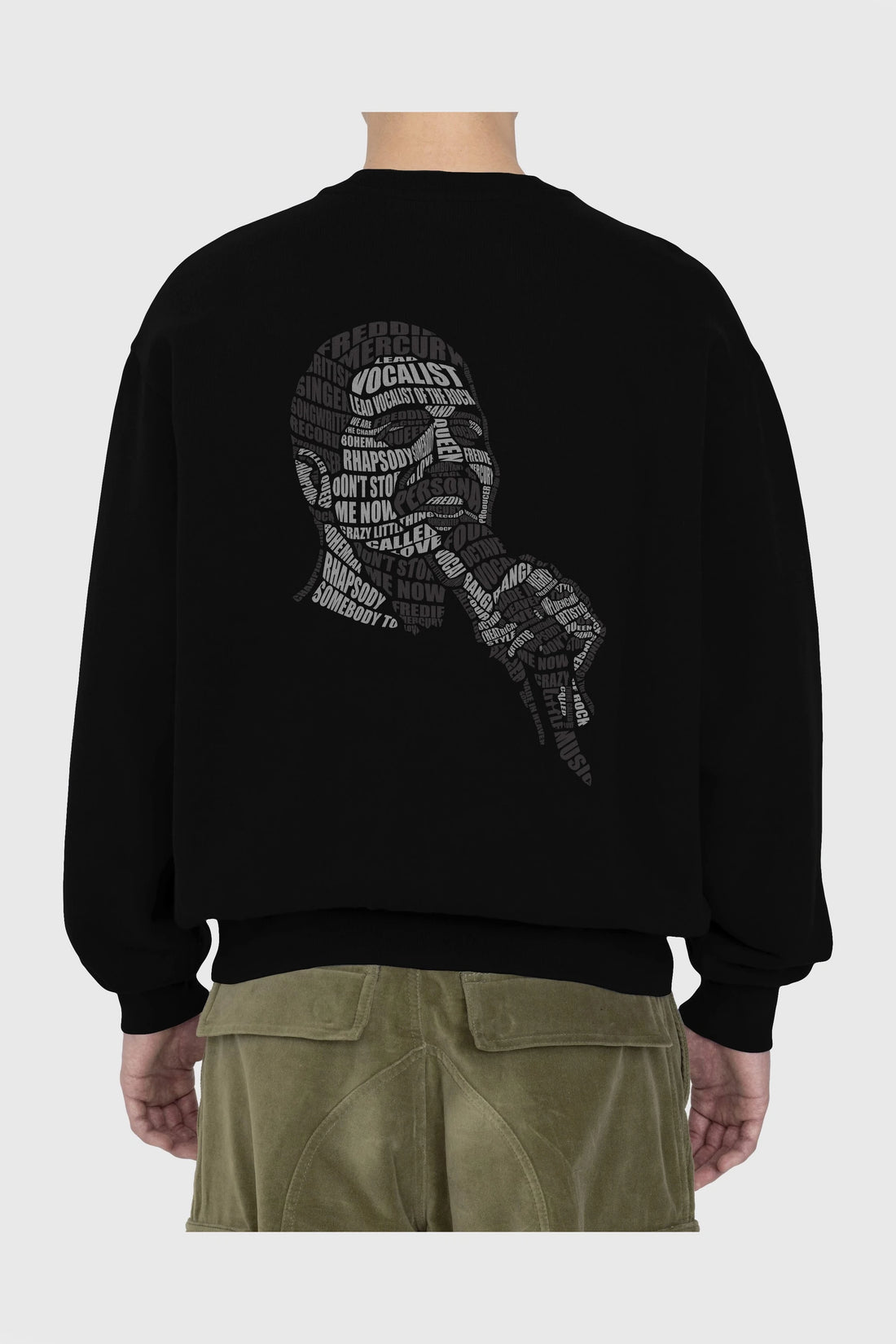 Freddy Mercuri Calligram Arka Baskılı Oversize Sweatshirt Erkek Kadın Unisex