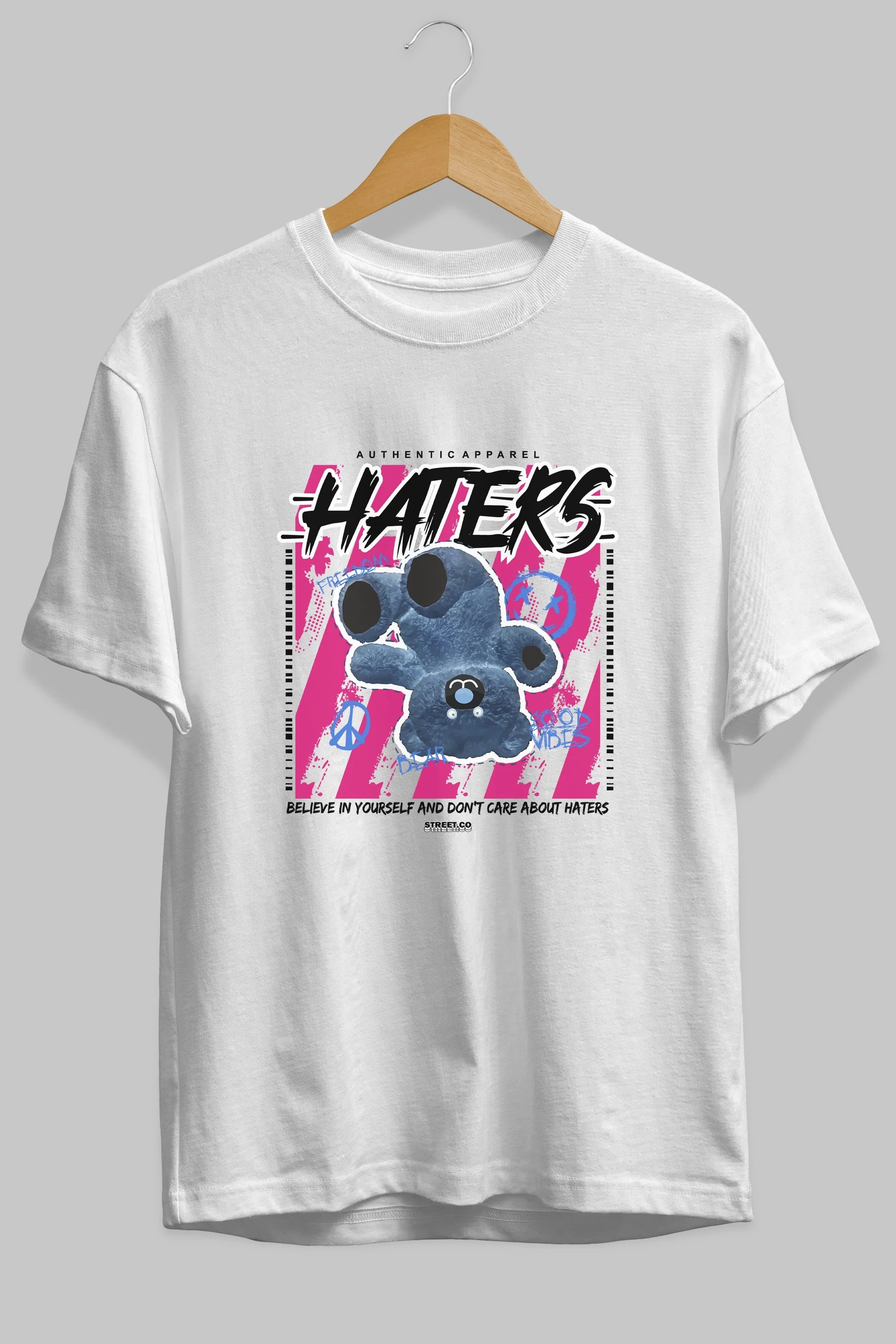 Haters Bear Ön Baskılı Oversize t-shirt Erkek Kadın Unisex
