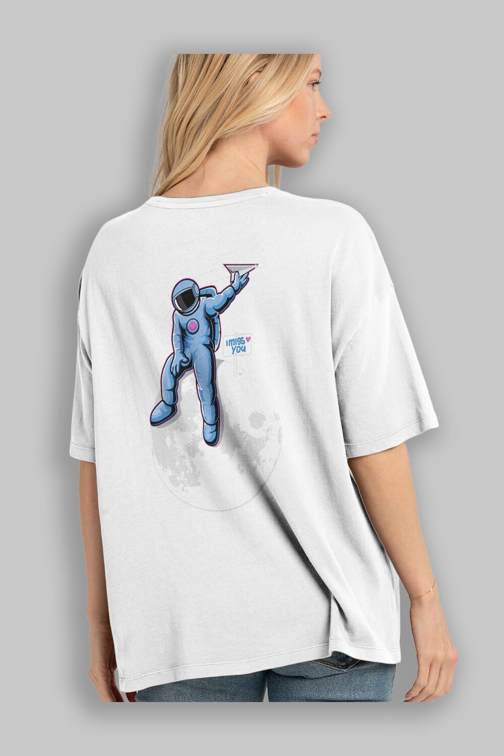 Astro Missing Earth Sticker Arka Baskılı Oversize t-shirt Erkek Kadın Unisex
