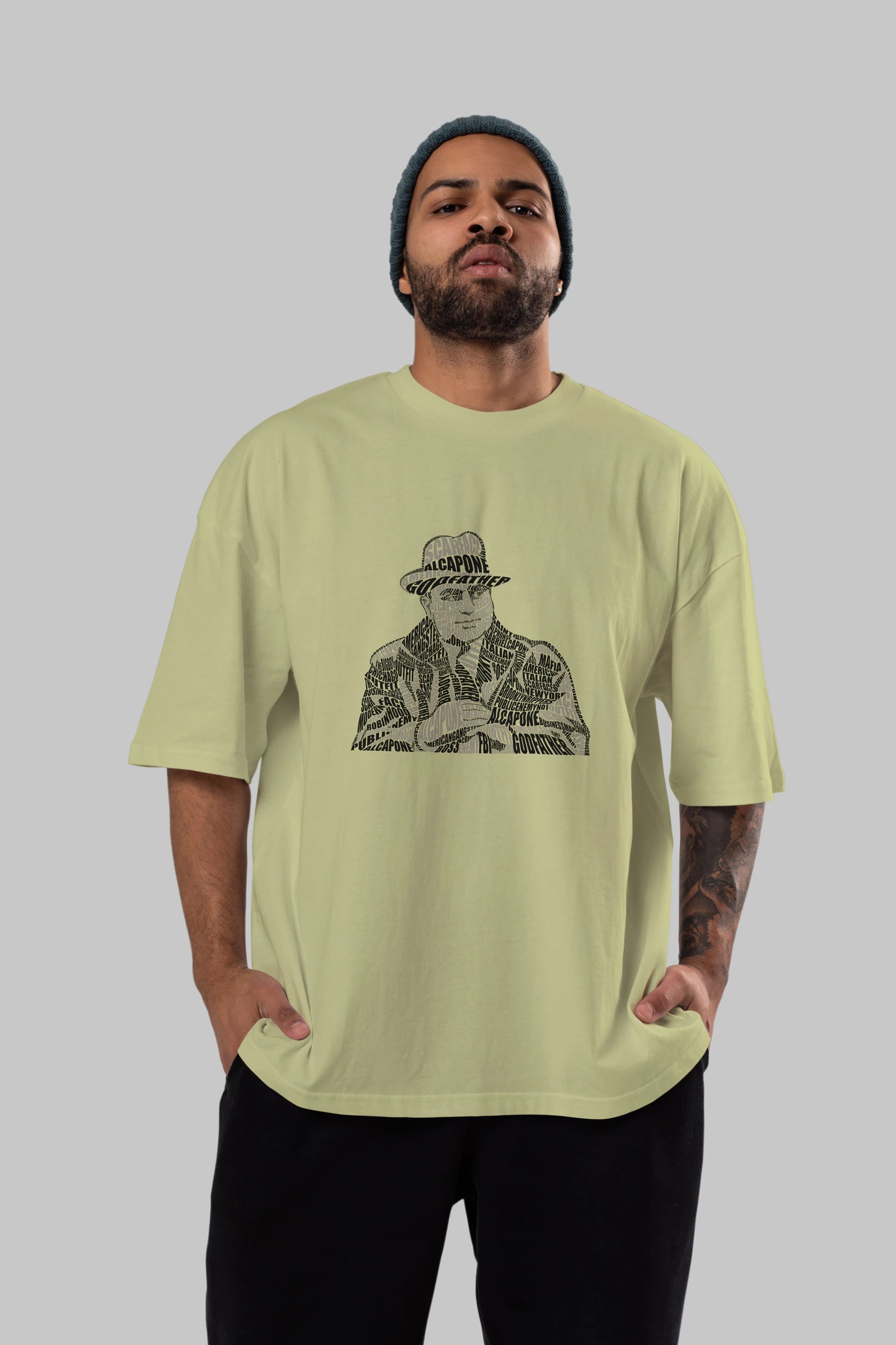 Al Capone Calligram Ön Baskılı Oversize t-shirt %100 pamuk Erkek Kadın Unisex
