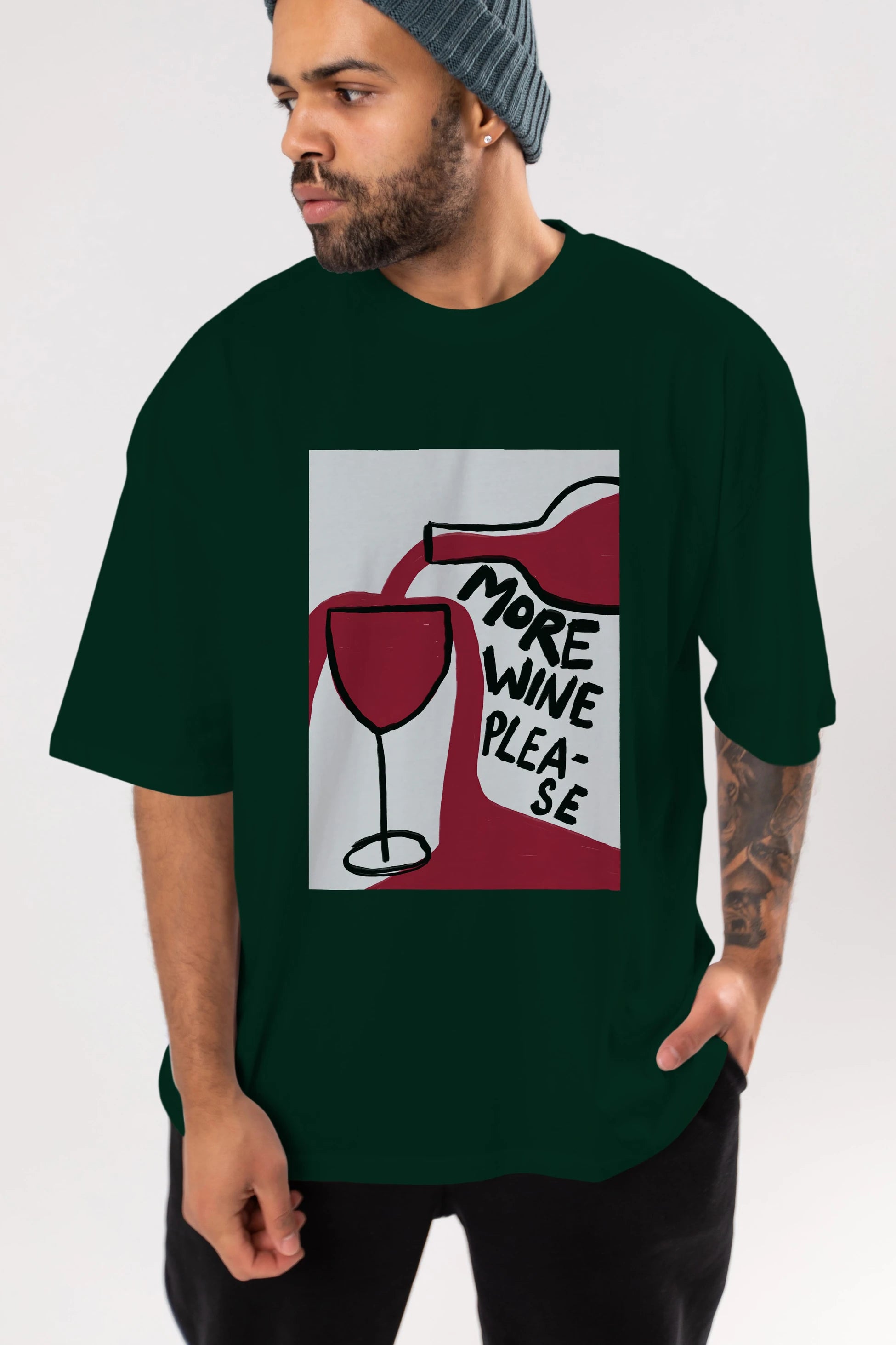 More Wine Please Ön Baskılı Oversize t-shirt Erkek Kadın Unisex %100 Pamuk Bisiklet Yaka tişort