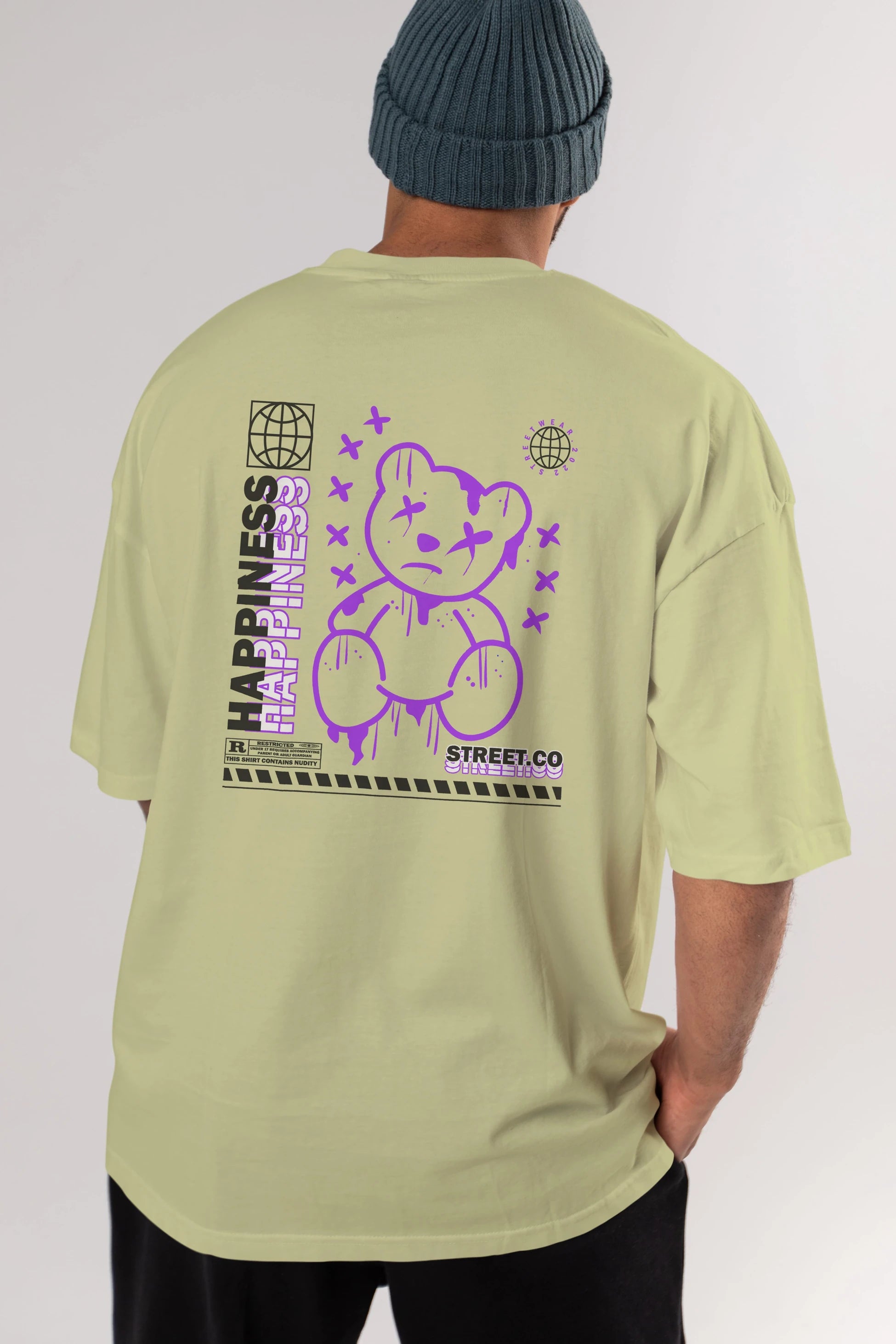 Happiness Bear 3 Arka Baskılı Oversize t-shirt Erkek Kadın Unisex