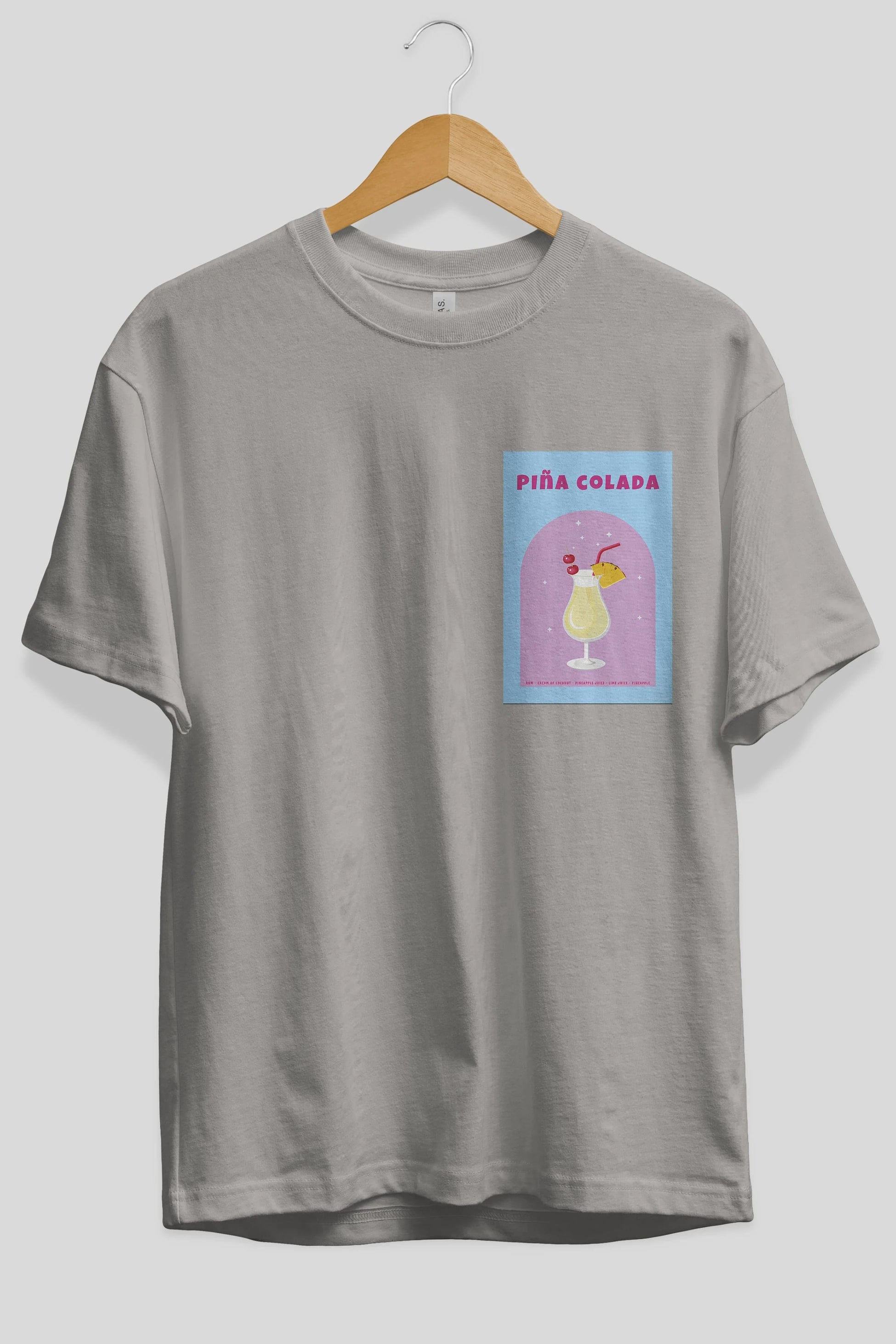 Pina Colada 2 Ön Sol Baskılı Oversize t-shirt Erkek Kadın Unisex %100 Pamuk Bisiklet Yaka tişort