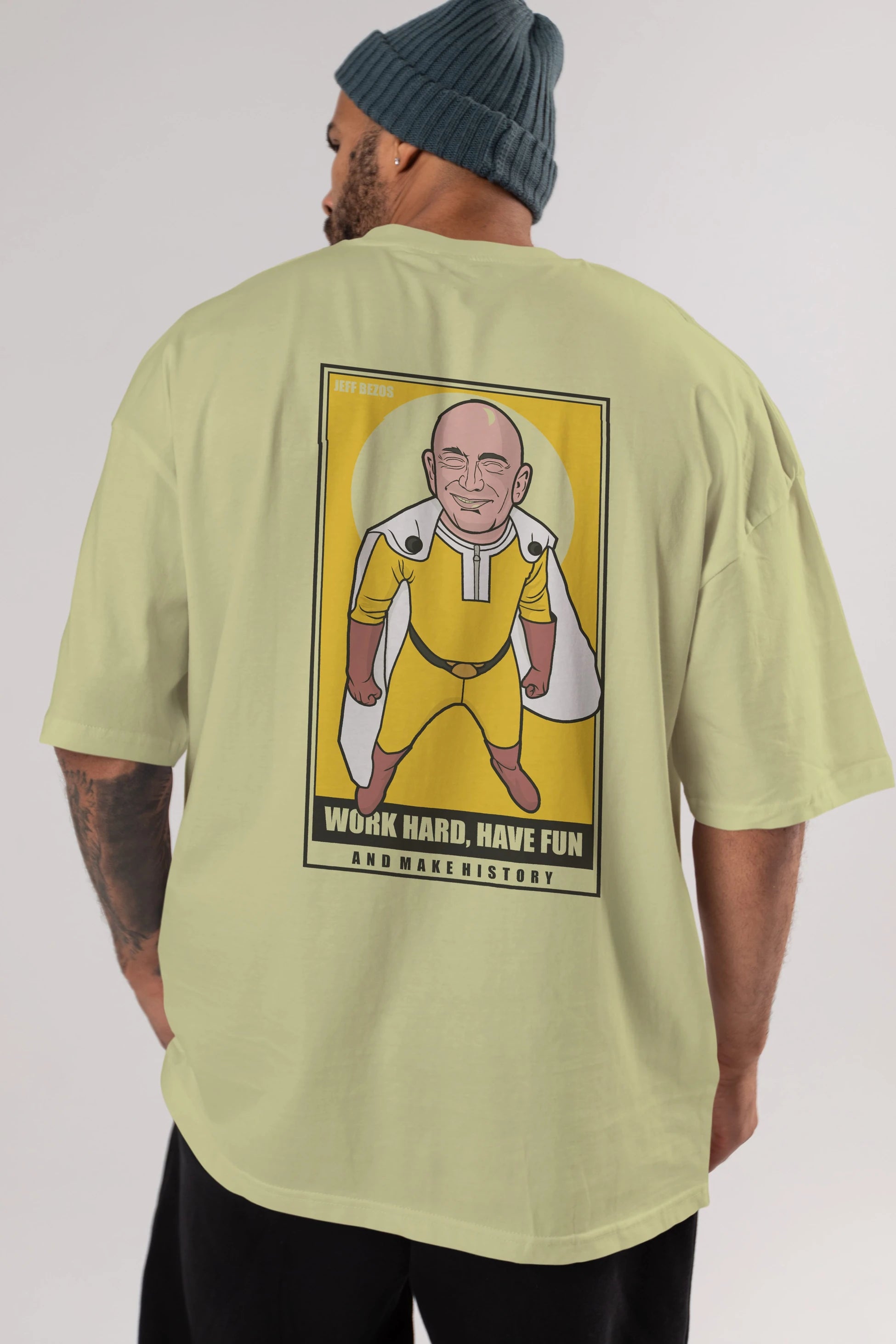Jeff Bezos Saitama Arka Baskılı Oversize t-shirt Erkek Kadın Unisex %100 Pamuk tişort