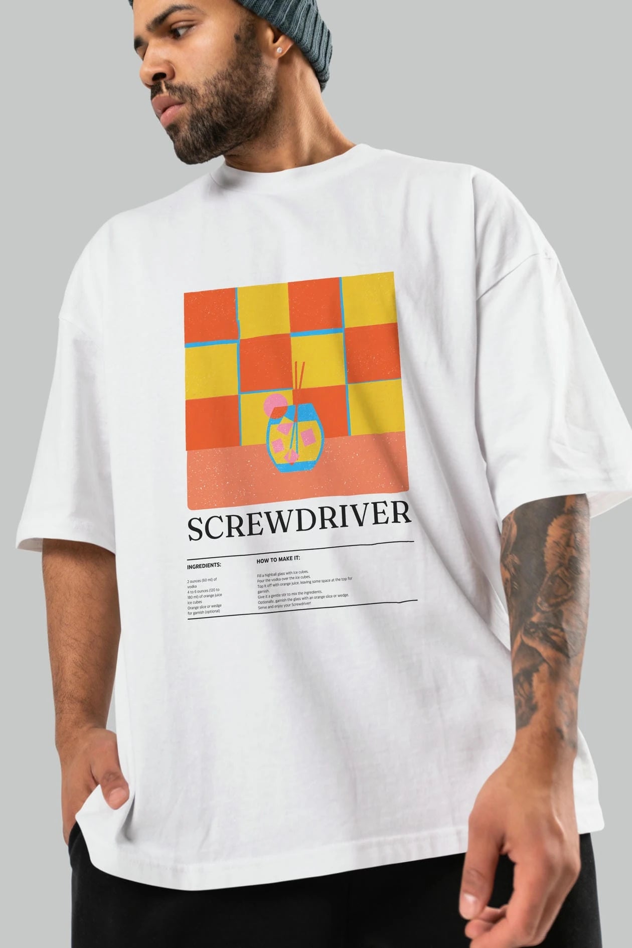 Screwdriver Kokteyl Ön Baskılı Oversize t-shirt Erkek Kadın %100 Pamuk Bisiklet Yaka tişort