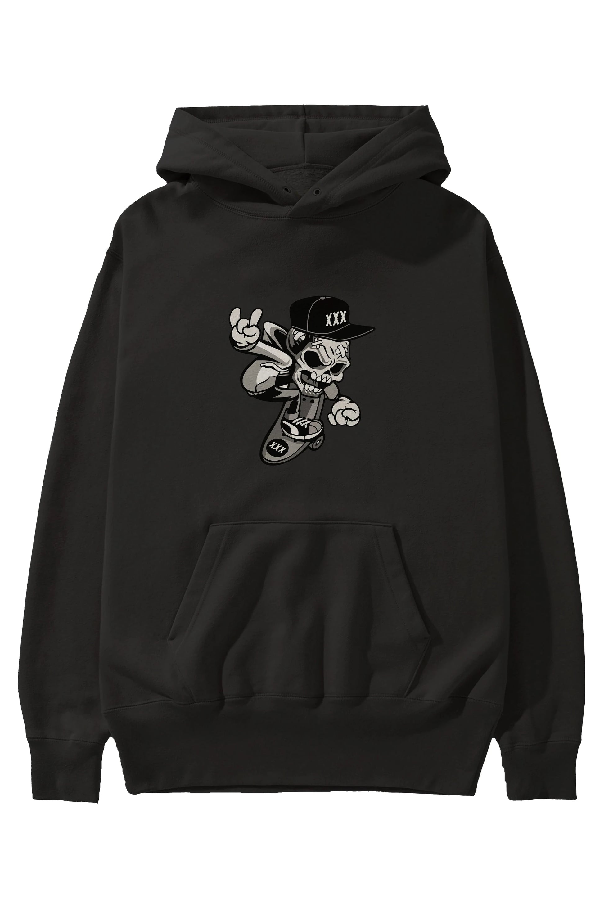 Skull Skateboard Ön Baskılı Hoodie Oversize Kapüşonlu Sweatshirt Erkek Kadın Unisex