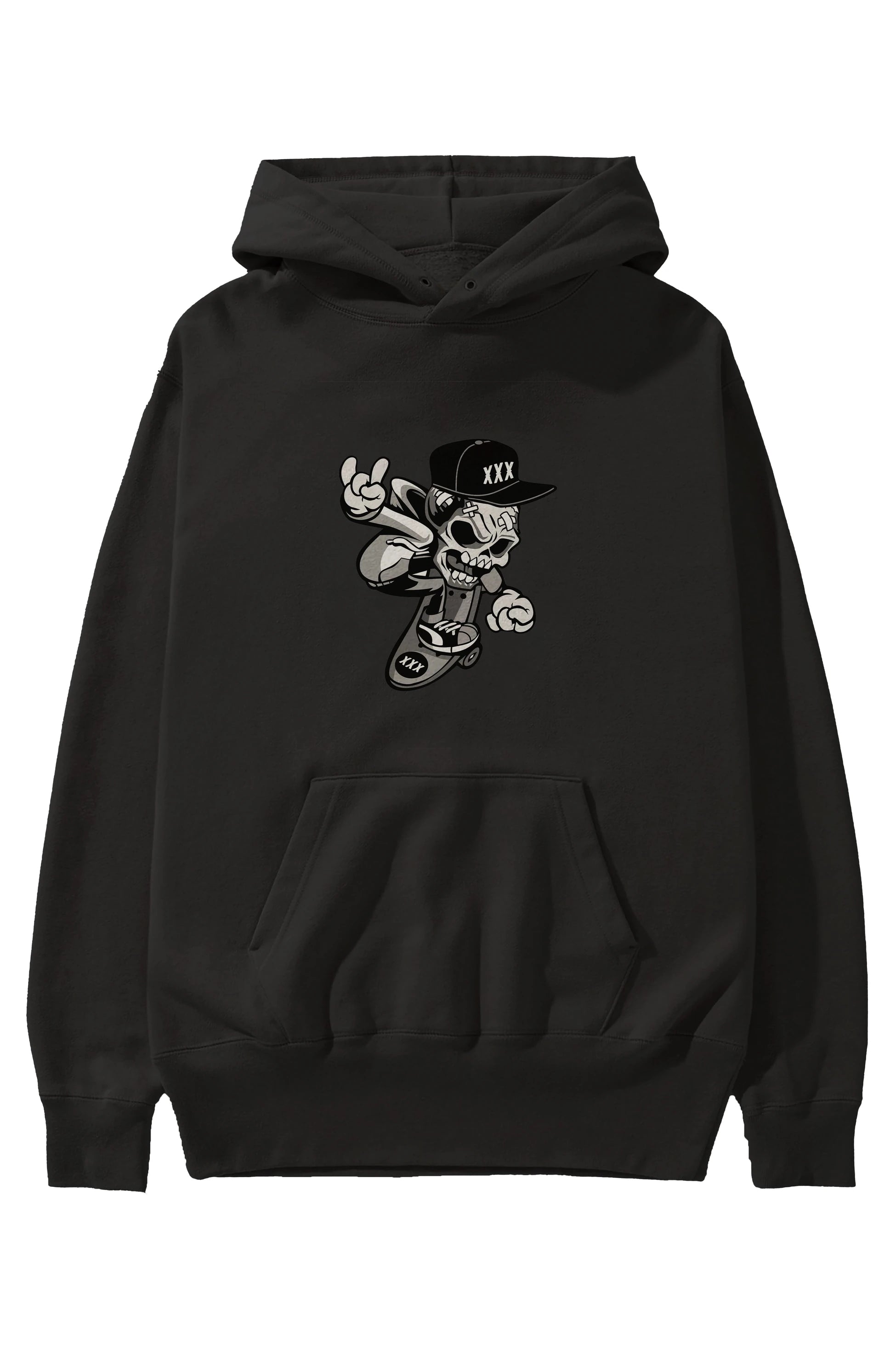 Skull Skateboard Ön Baskılı Hoodie Oversize Kapüşonlu Sweatshirt Erkek Kadın Unisex
