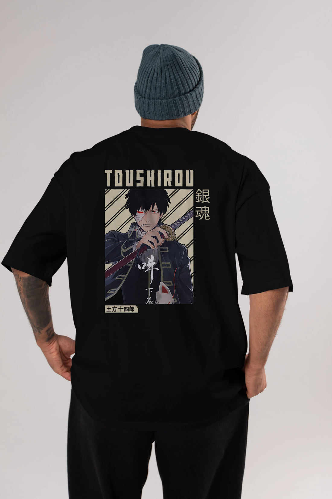 Toushirou Hijikata Anime Arka Baskılı Oversize t-shirt Erkek Kadın Unisex