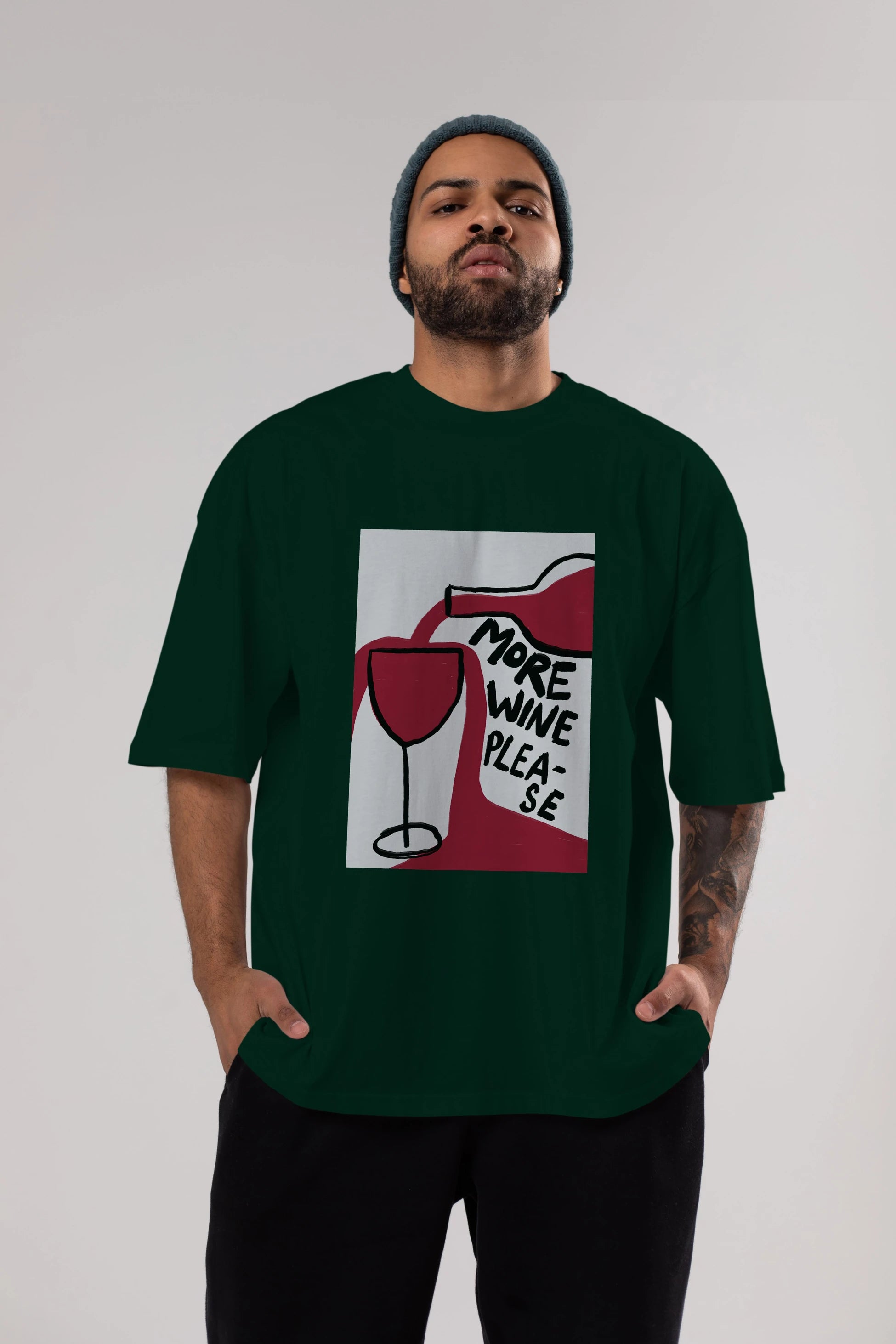 More Wine Please Ön Baskılı Oversize t-shirt Erkek Kadın Unisex %100 Pamuk Bisiklet Yaka tişort
