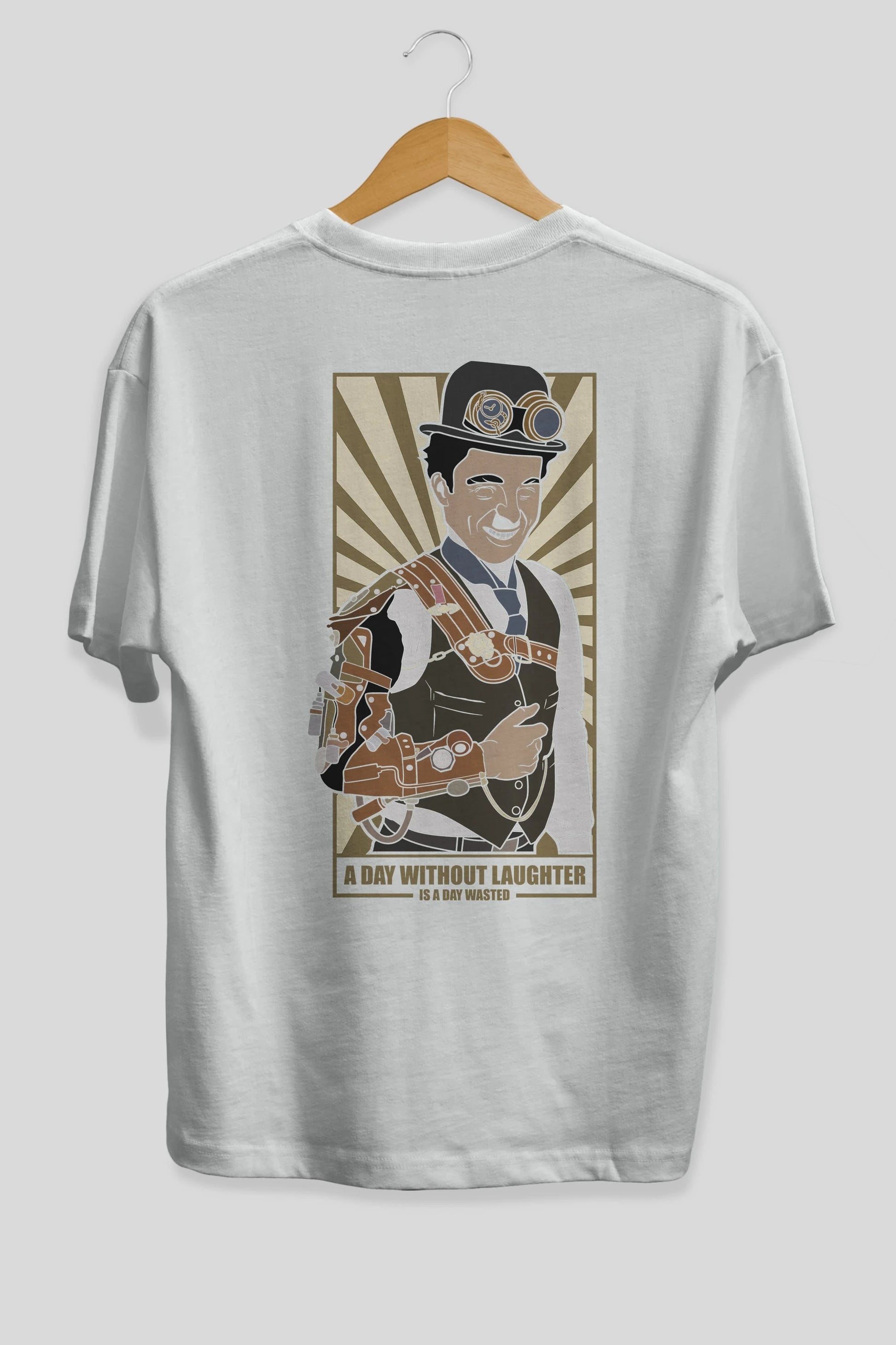 Steampunk Chaplin Arka Baskılı Oversize t-shirt Erkek Kadın Unisex %100 Pamuk tişort