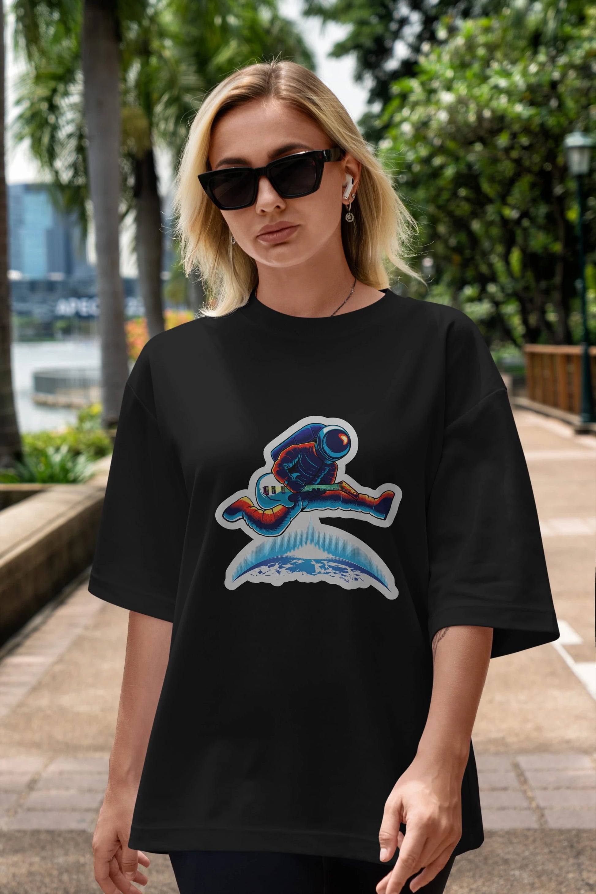 Astroguitar Sticker Ön Baskılı Oversize t-shirt Erkek Kadın Unisex