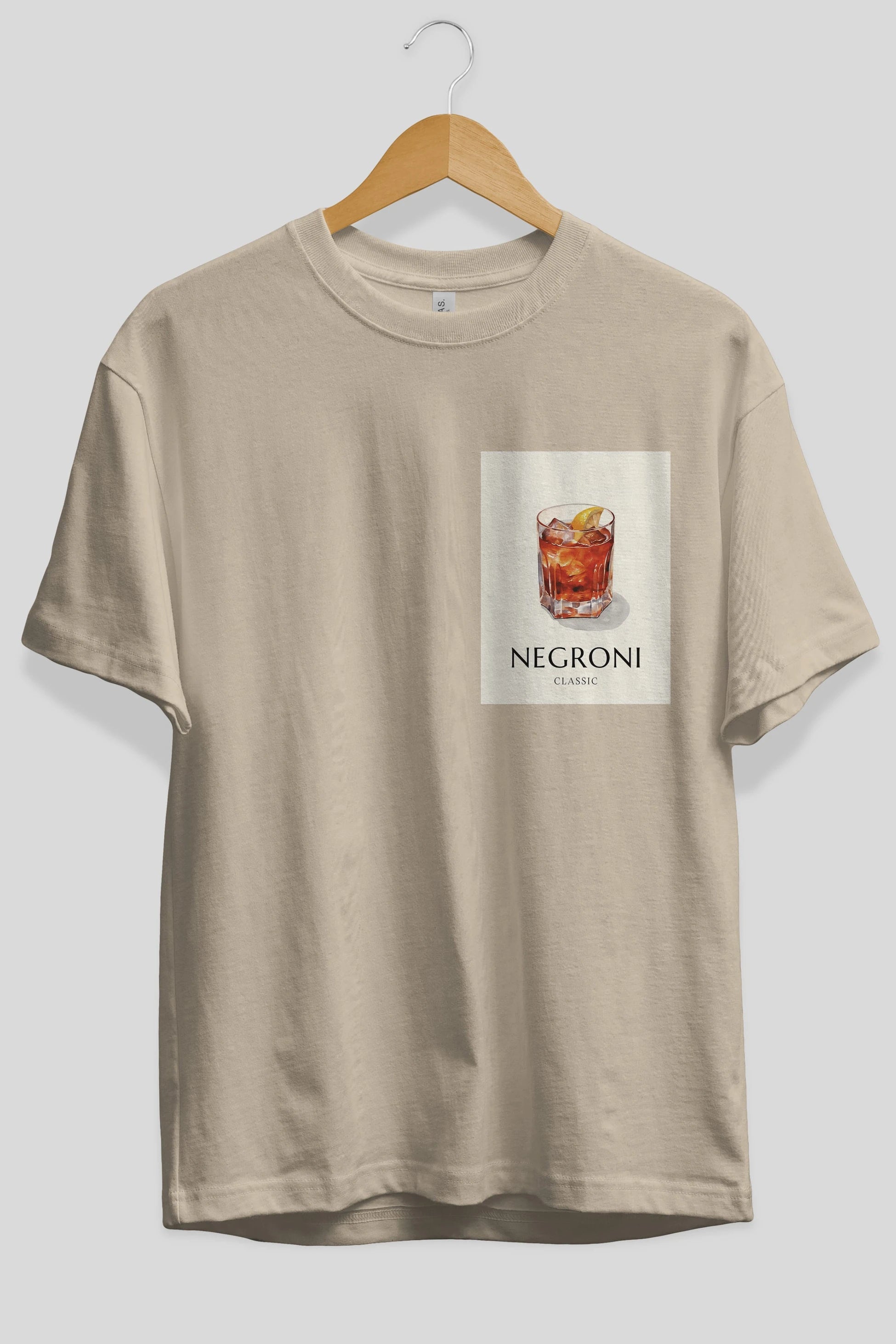Negroni Classic Ön Sol Baskılı Oversize t-shirt Erkek Kadın Unisex %100 Pamuk Bisiklet Yaka tişort