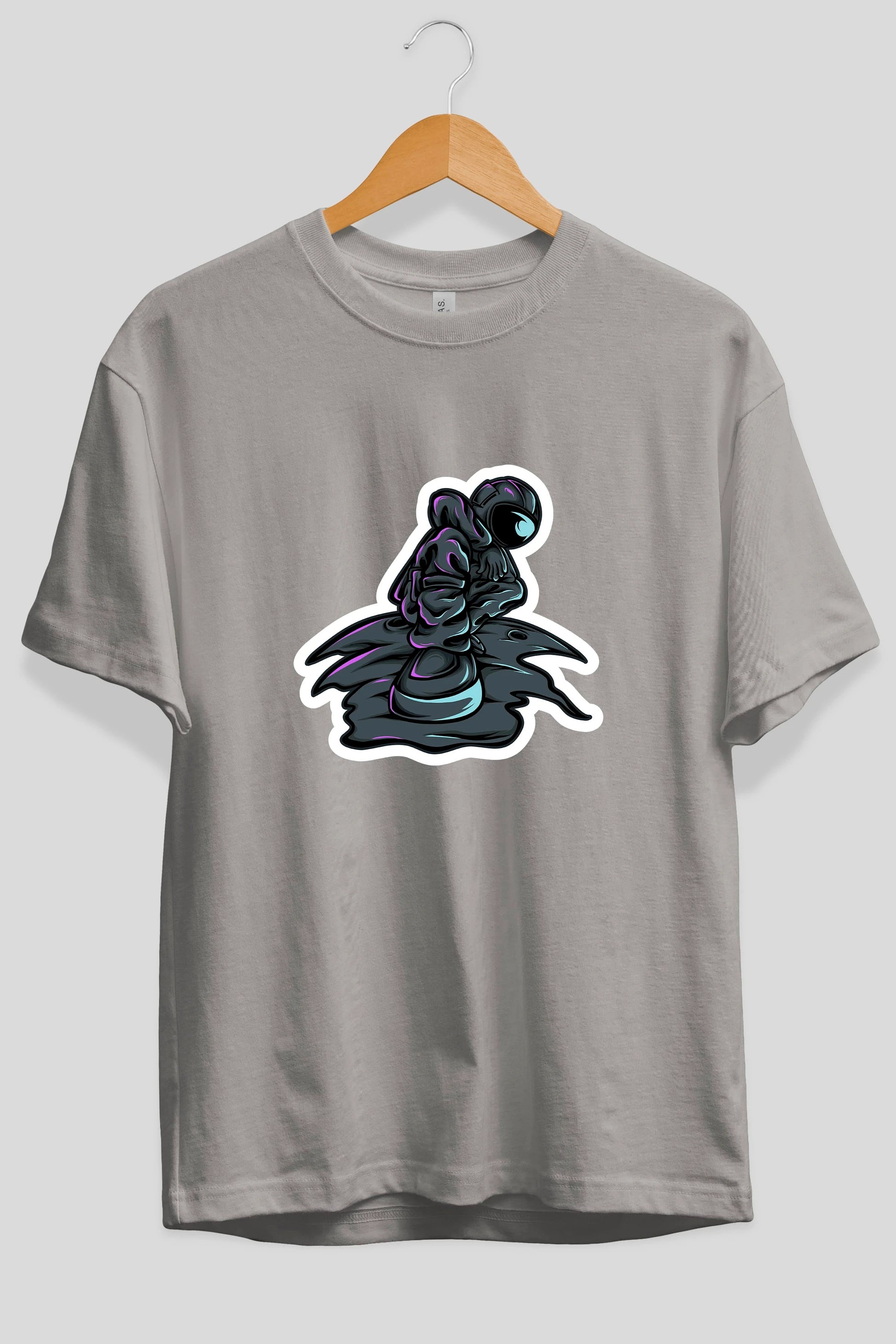 Stylish Astronaut Sticker Ön Baskılı Oversize t-shirt Erkek Kadın Unisex
