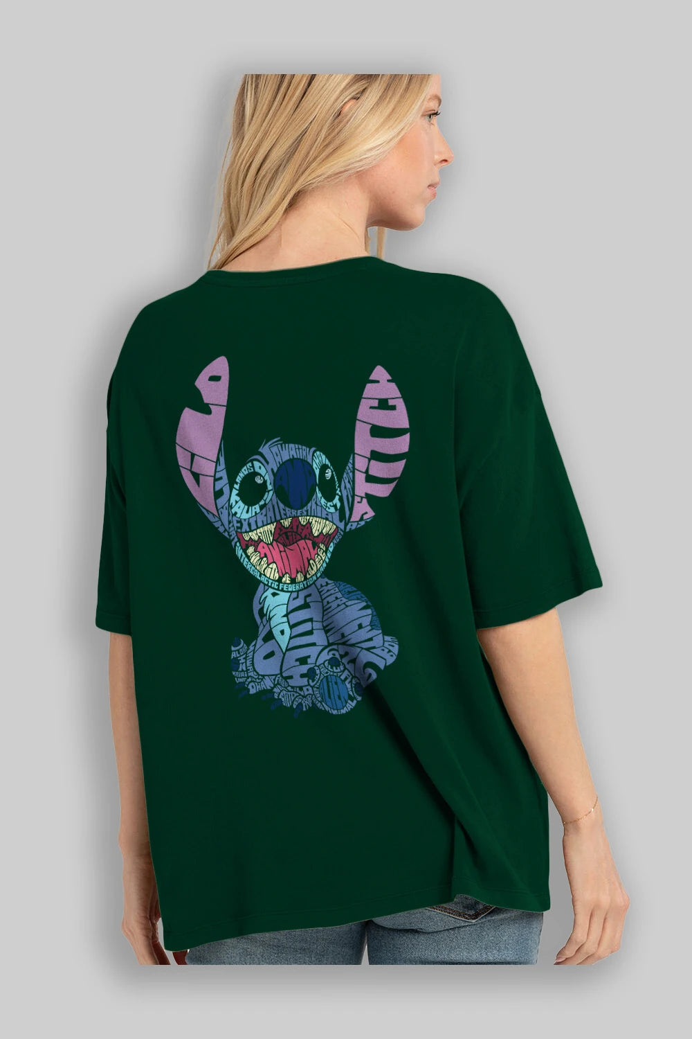 Stitch Arka Baskılı Oversize t-shirt %100 pamuk Erkek Kadın Unisex