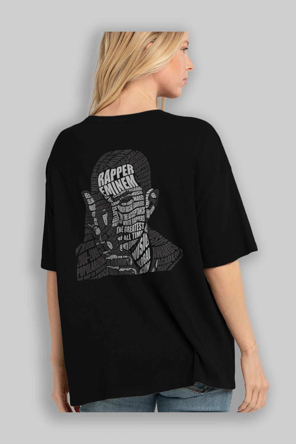 Eminem Calligram Arka Baskılı Oversize t-shirt %100 pamuk Erkek Kadın Unisex