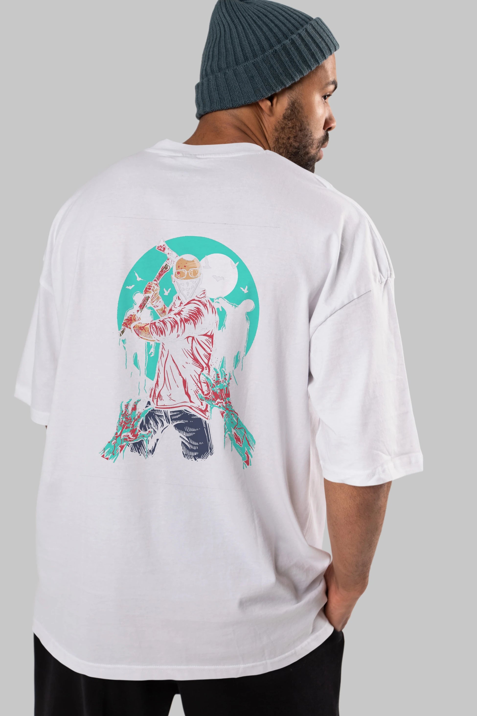 Zombie Killer Arka Baskılı Oversize t-shirt Erkek Kadın Unisex %100 Pamuk