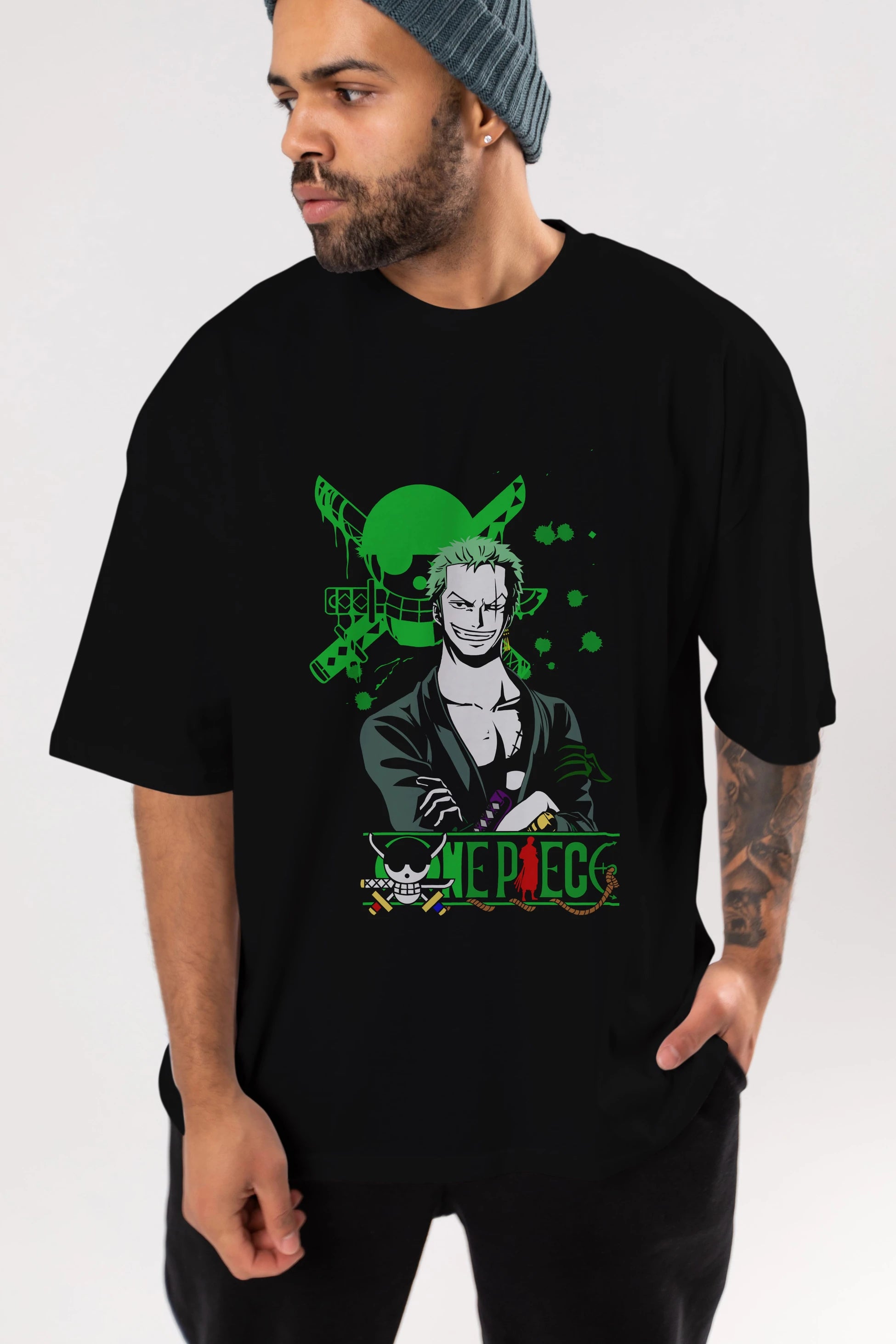 Roronoa Zoro 2 Anime Ön Baskılı Oversize t-shirt Erkek Kadın Unisex