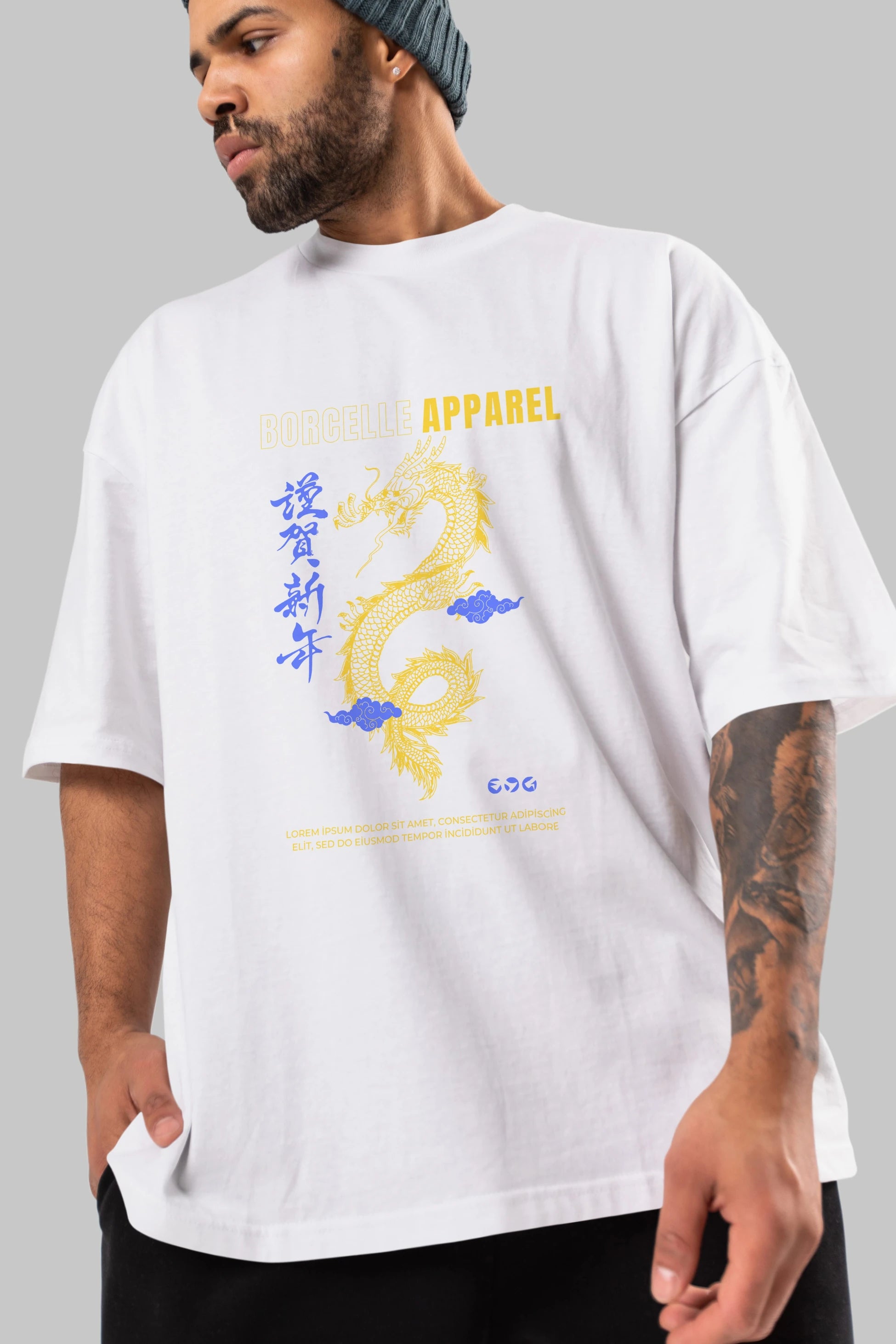 Borcelle Apparel Yazılı Ön Baskılı Oversize t-shirt Erkek Kadın Unisex