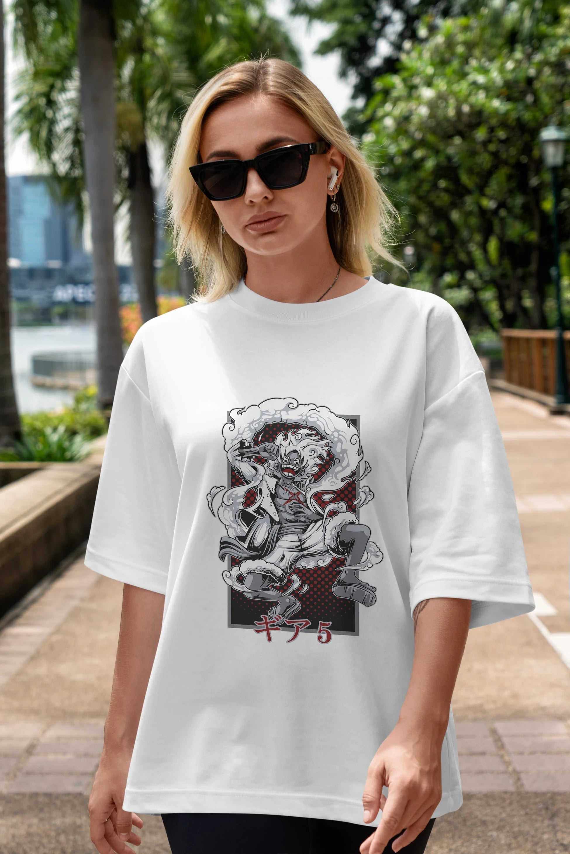 LUFFY GEAR 5 Anime Ön Baskılı Oversize t-shirt %100 pamuk Erkek Kadın Unisex