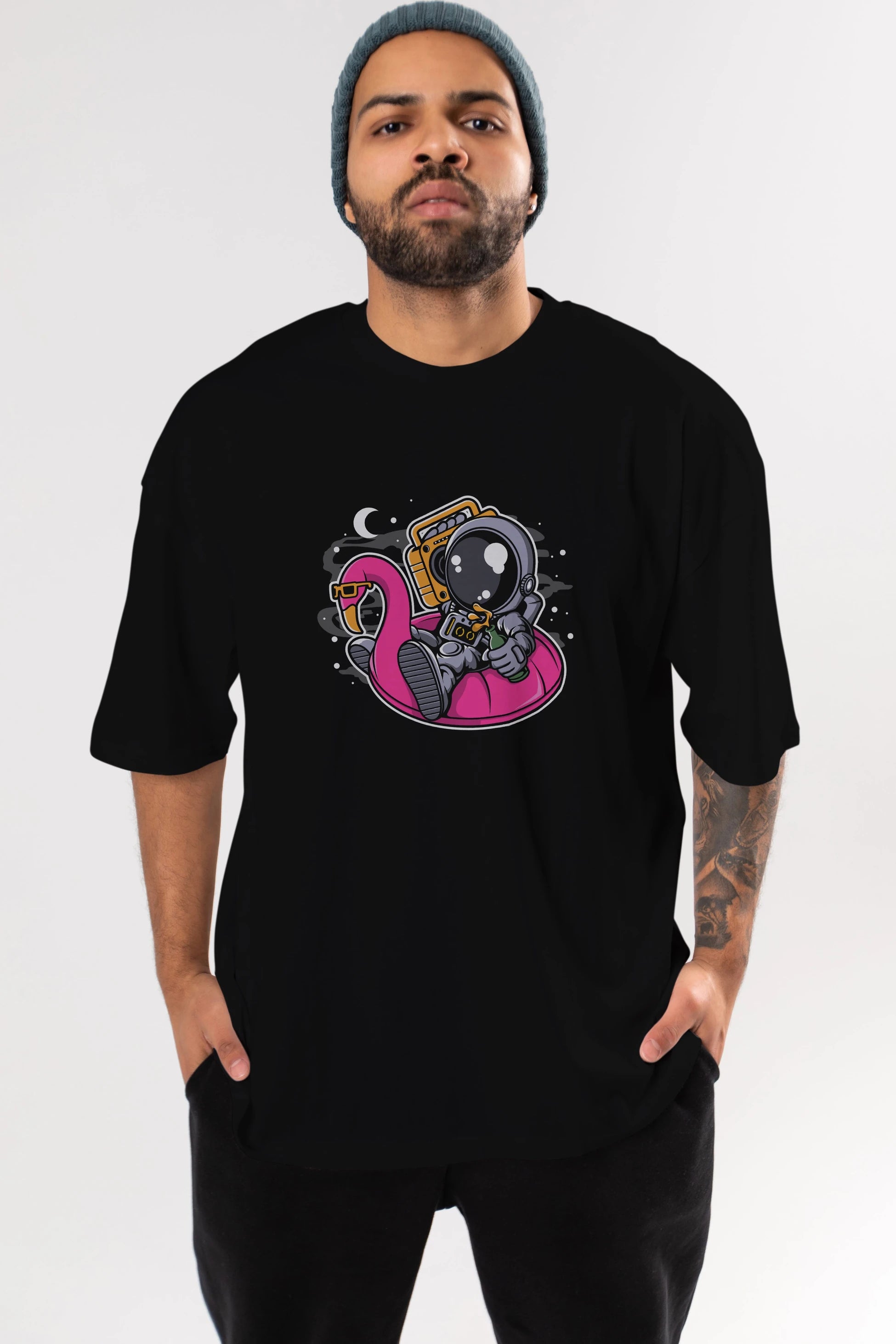 Astronaut Floaties Ballon Ön Baskılı Oversize t-shirt Erkek Kadın Unisex