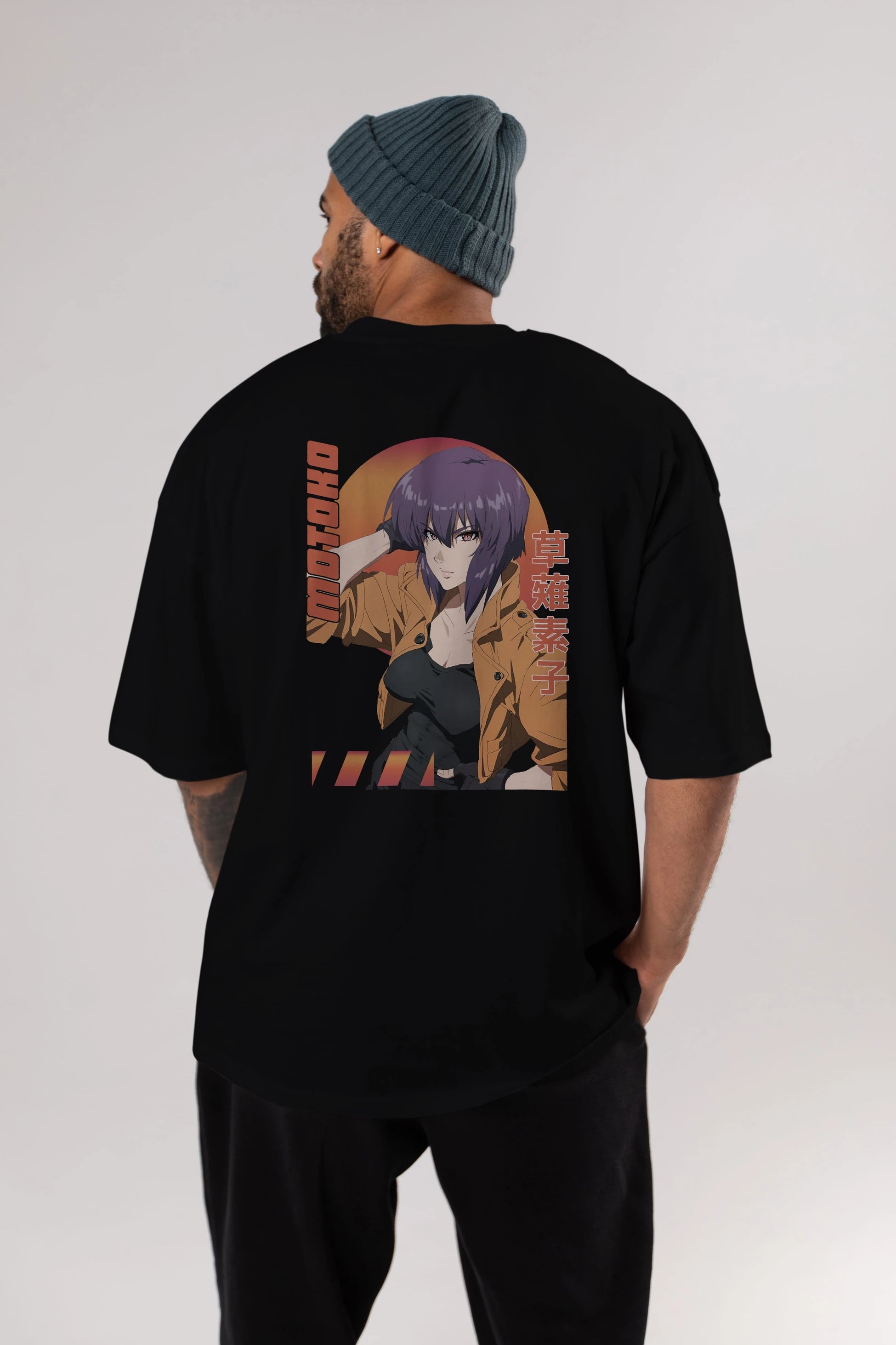 Motoko Kusanagi 9 Anime Arka Baskılı Oversize t-shirt Erkek Kadın Unisex