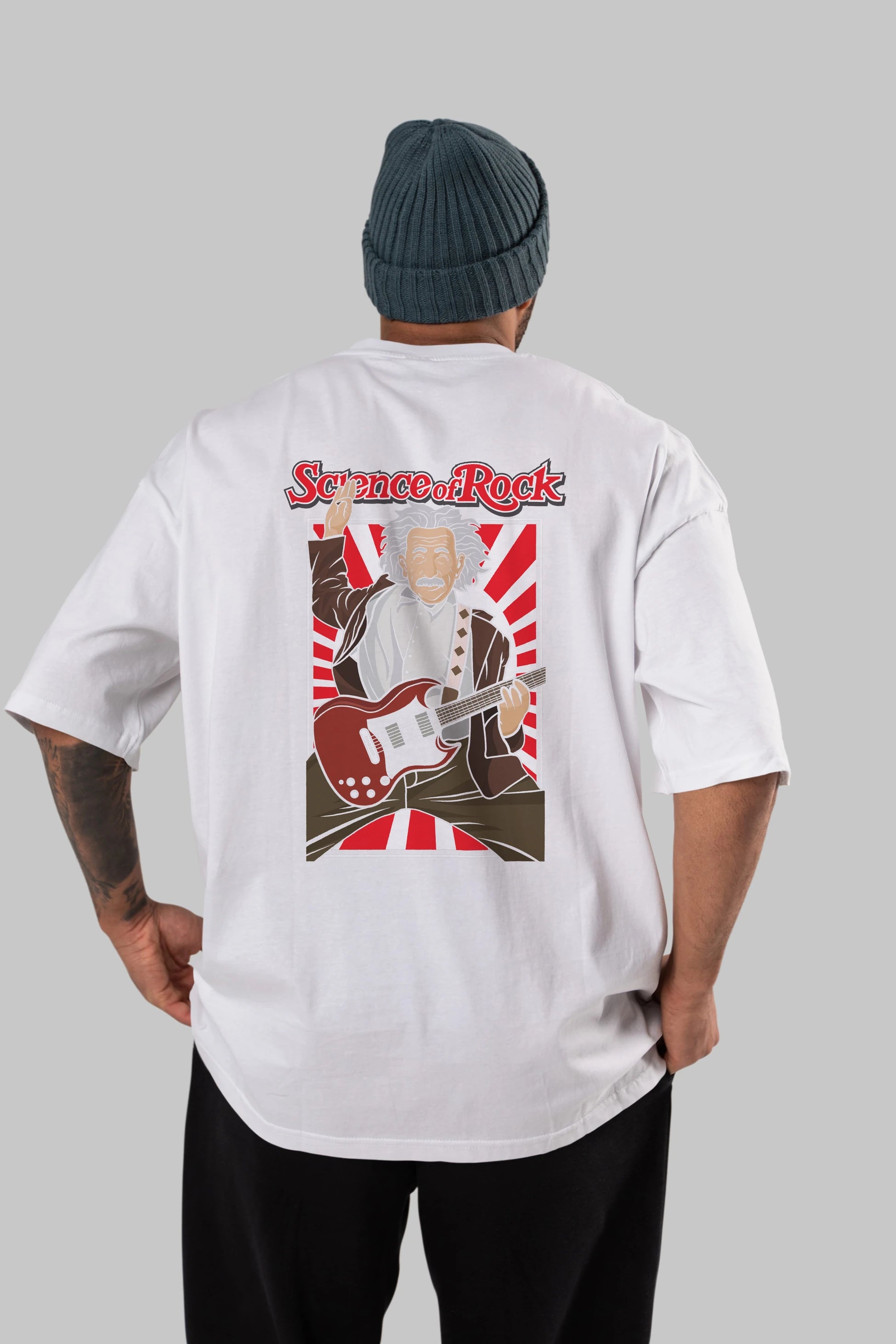 Einstein Science Of Rock Arka Baskılı Oversize t-shirt Erkek Kadın Unisex %100 Pamuk tişort