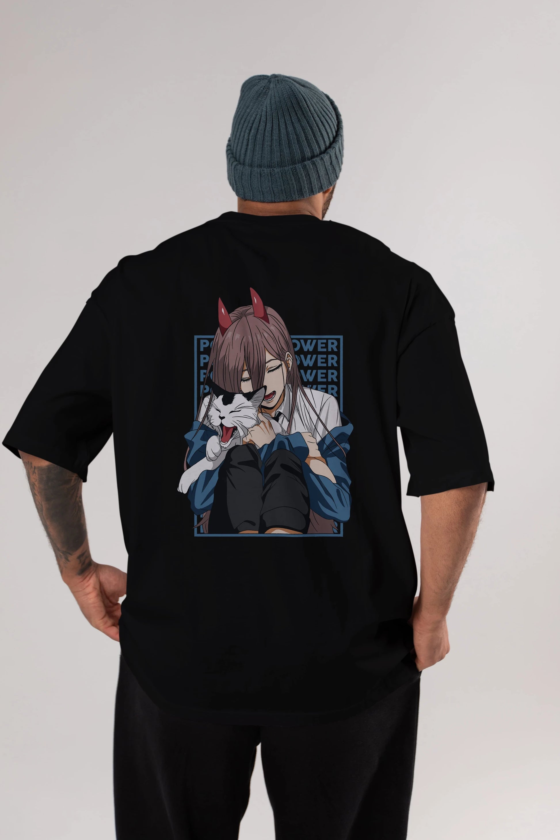 POWER CHAINSAWMAN Anime Arka Baskılı Oversize t-shirt Erkek Kadın Unisex