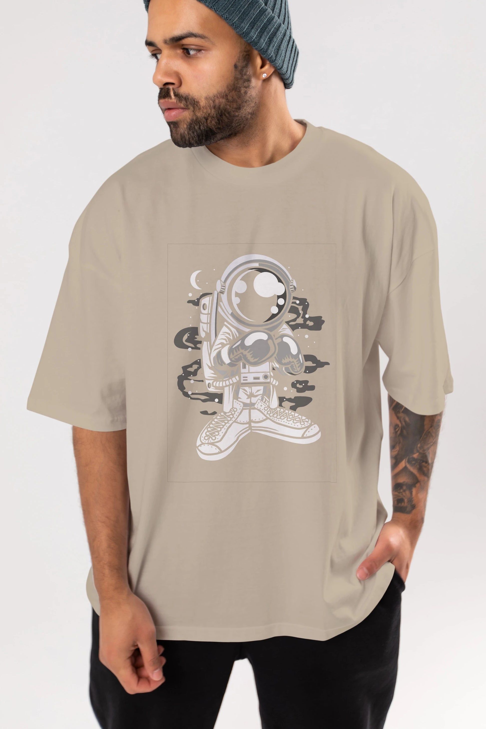 Astronaut Boxer Ön Baskılı Oversize t-shirt Erkek Kadın Unisex