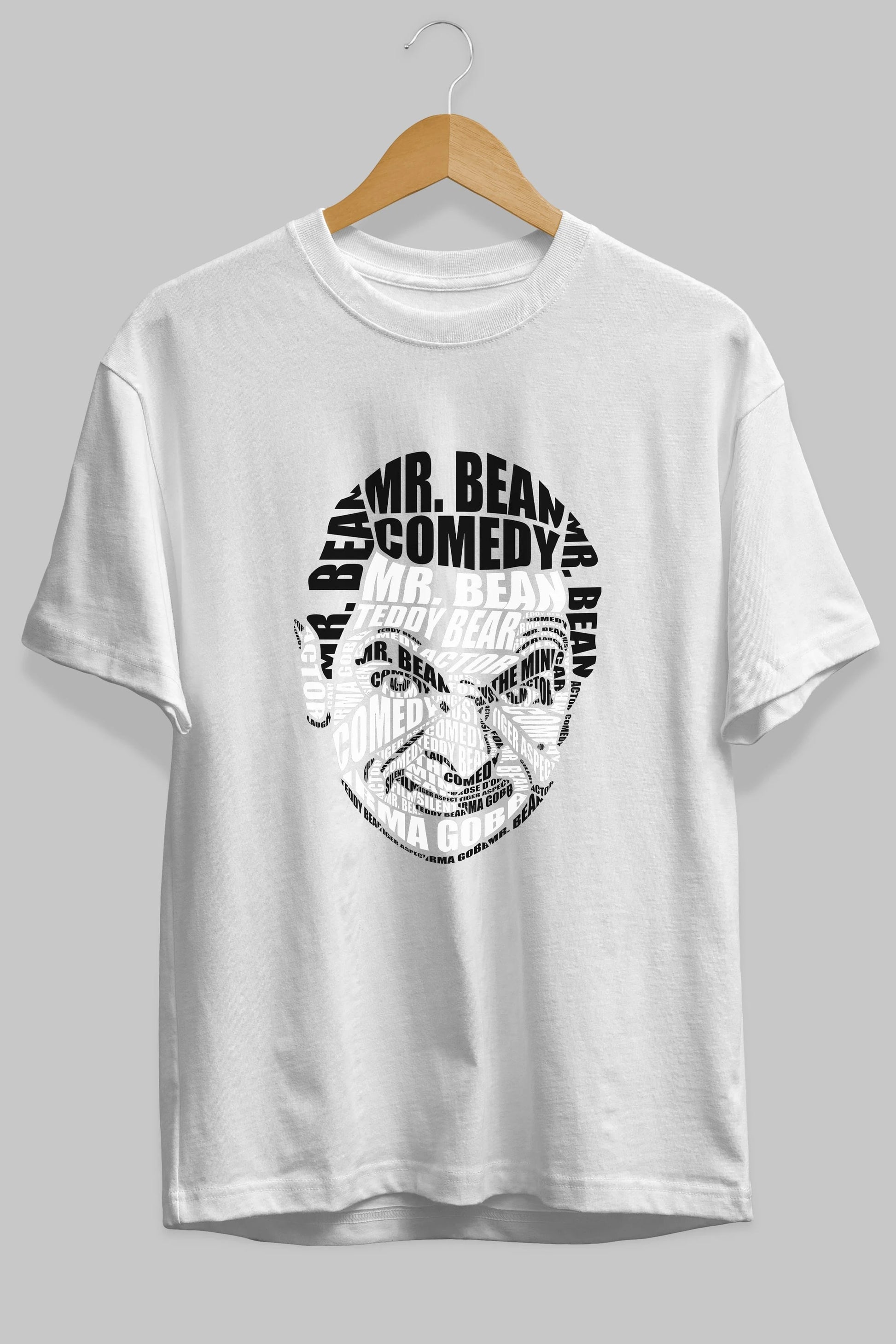 Mr Bean Calligram Ön Baskılı Oversize t-shirt %100 pamuk Erkek Kadın Unisex