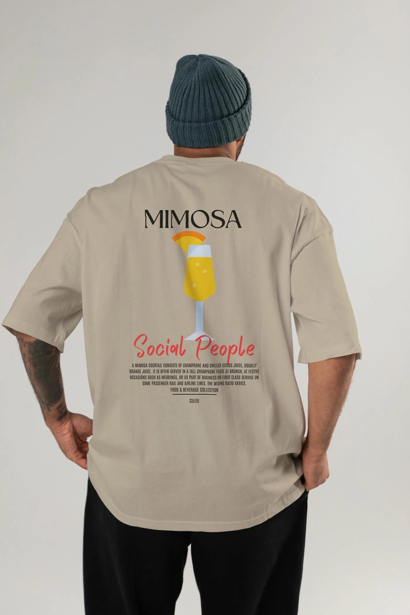 Mimosa Kokteyl Serisi Baskılı Oversize t-shirt Erkek Kadın Unisex %100 Pamuk Bisiklet Yaka tişort