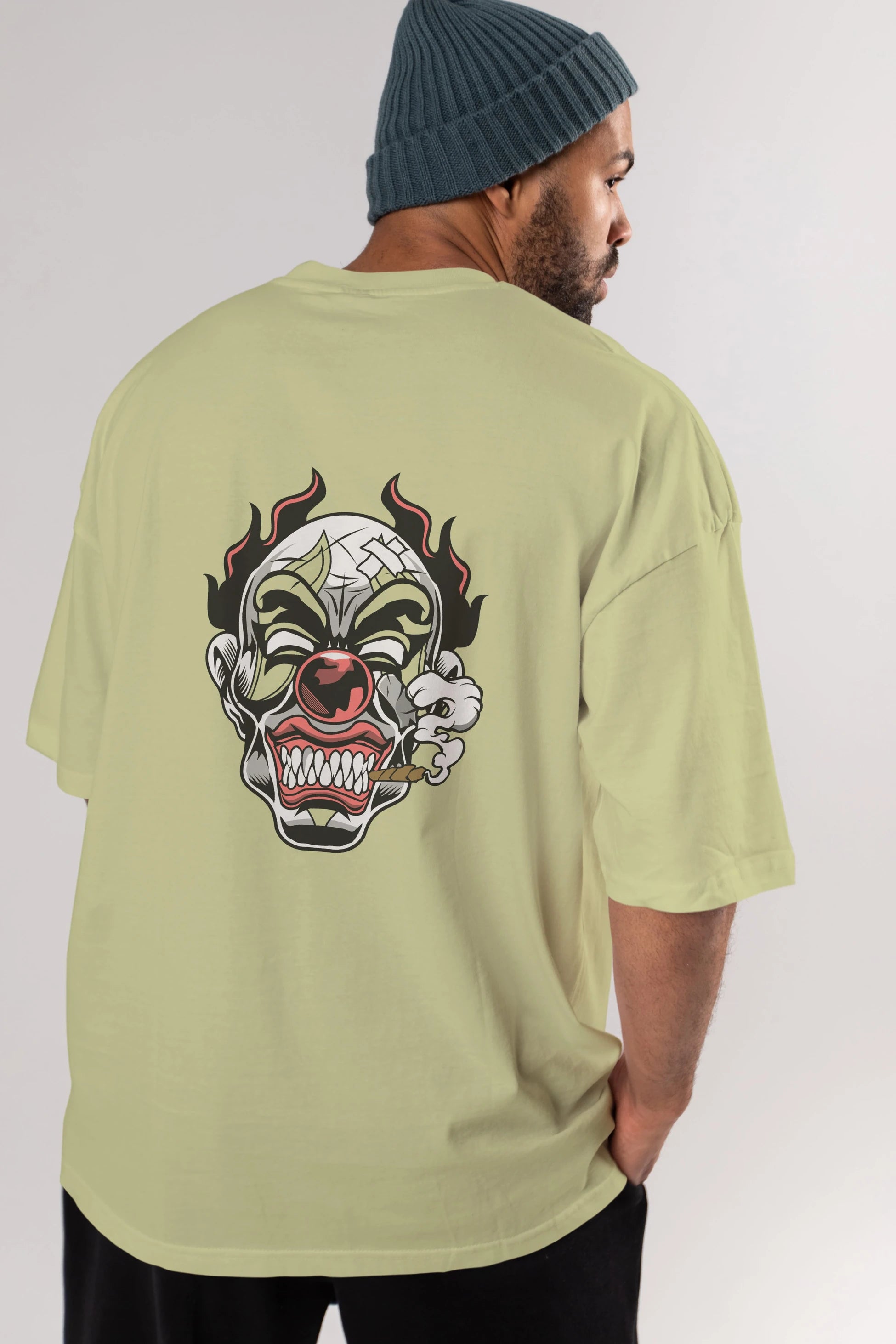 Clown Horror Arka Baskılı Oversize t-shirt Erkek Kadın Unisex %100 Pamuk tişort