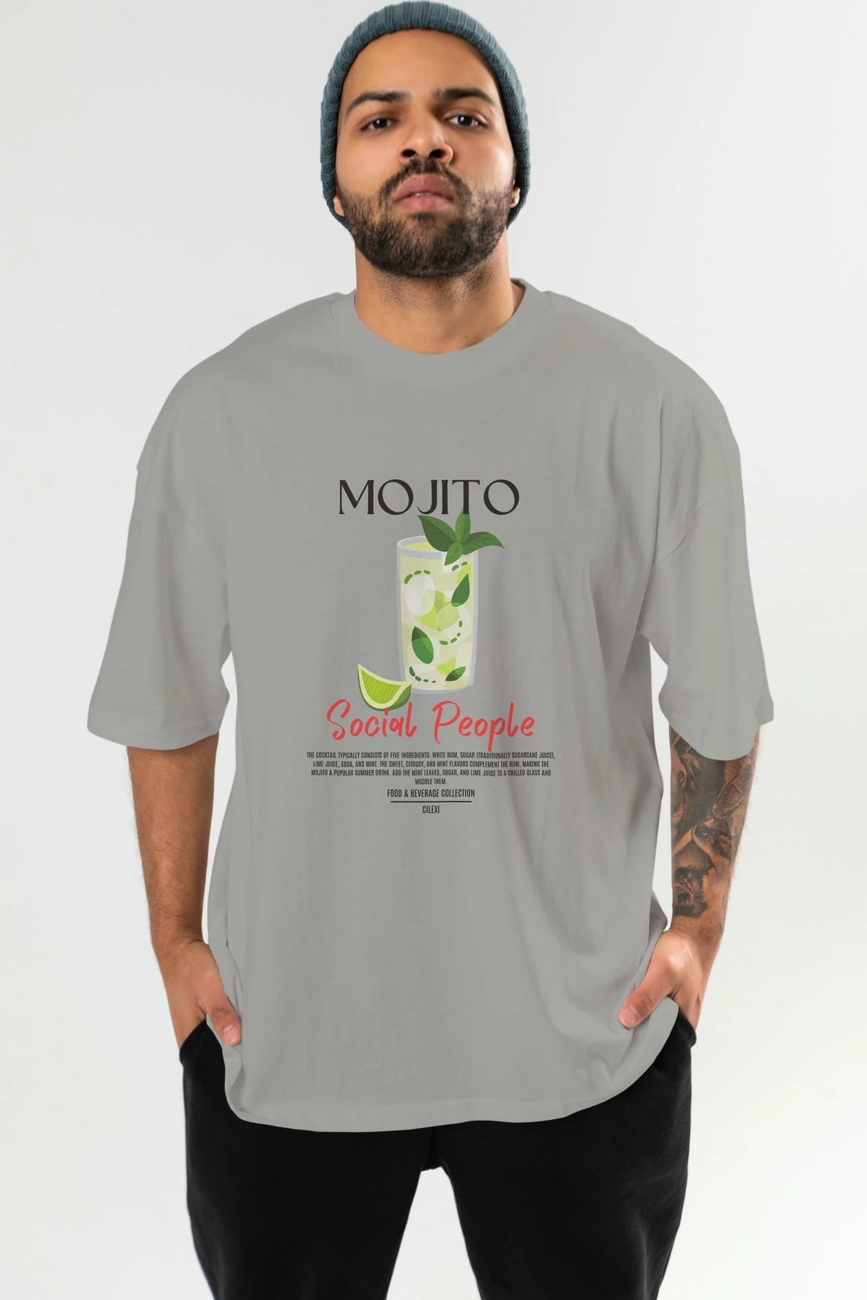 Mojıto Kokteyl Serisi ön Baskılı Oversize t-shirt Erkek Kadın %100 Pamuk Bisiklet Yaka tişort