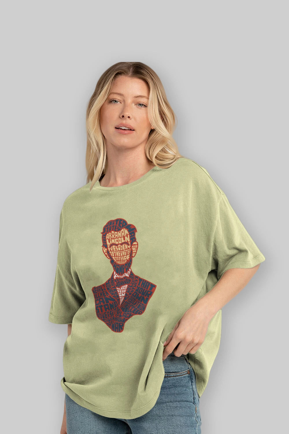 Abraham Lincoln Ön Baskılı Oversize t-shirt %100 pamuk Erkek Kadın Unisex