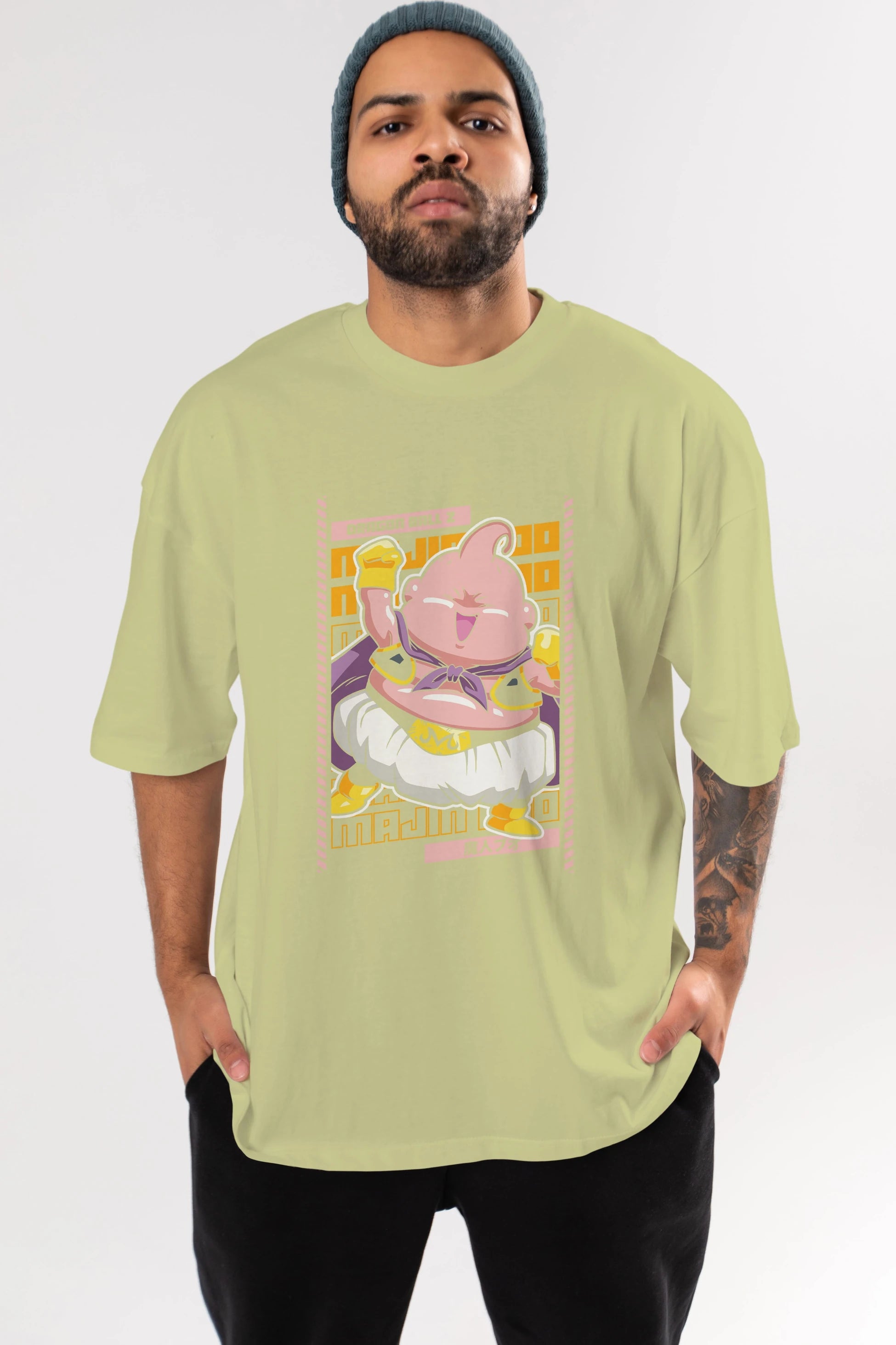 MAJIN BOO1 Anime Ön Baskılı Oversize t-shirt %100 pamuk Erkek Kadın Unisex
